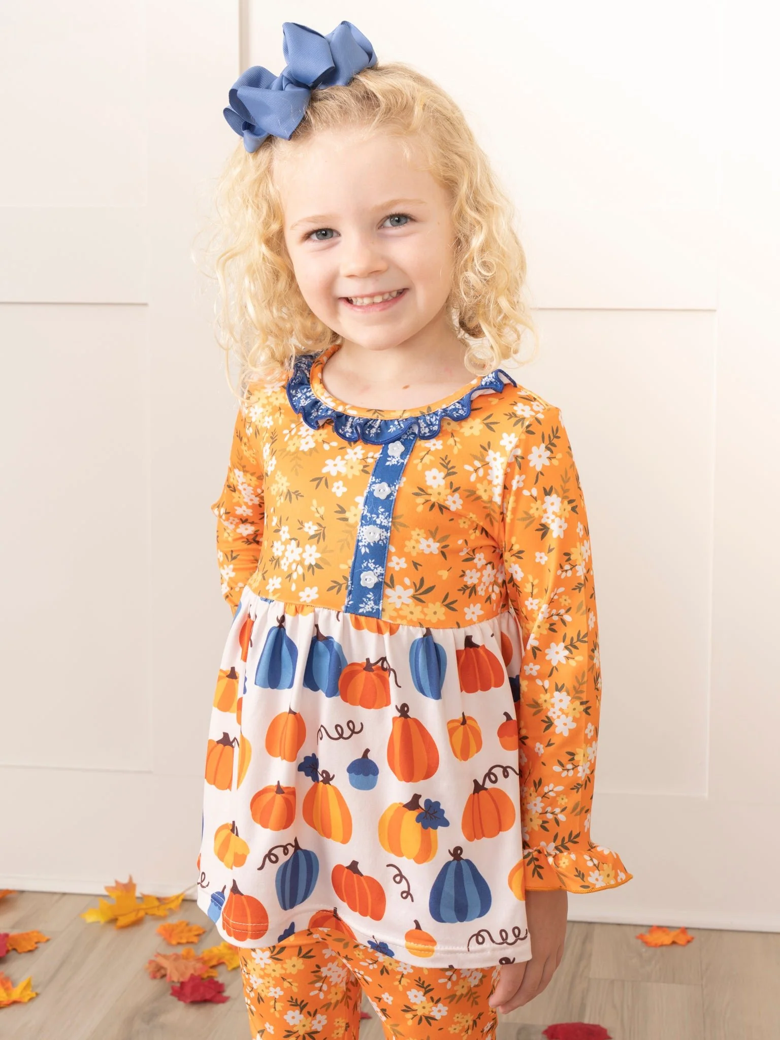 Orange Blooms & Blue Plaid Pumpkin Ruffle Outfit - Image 5