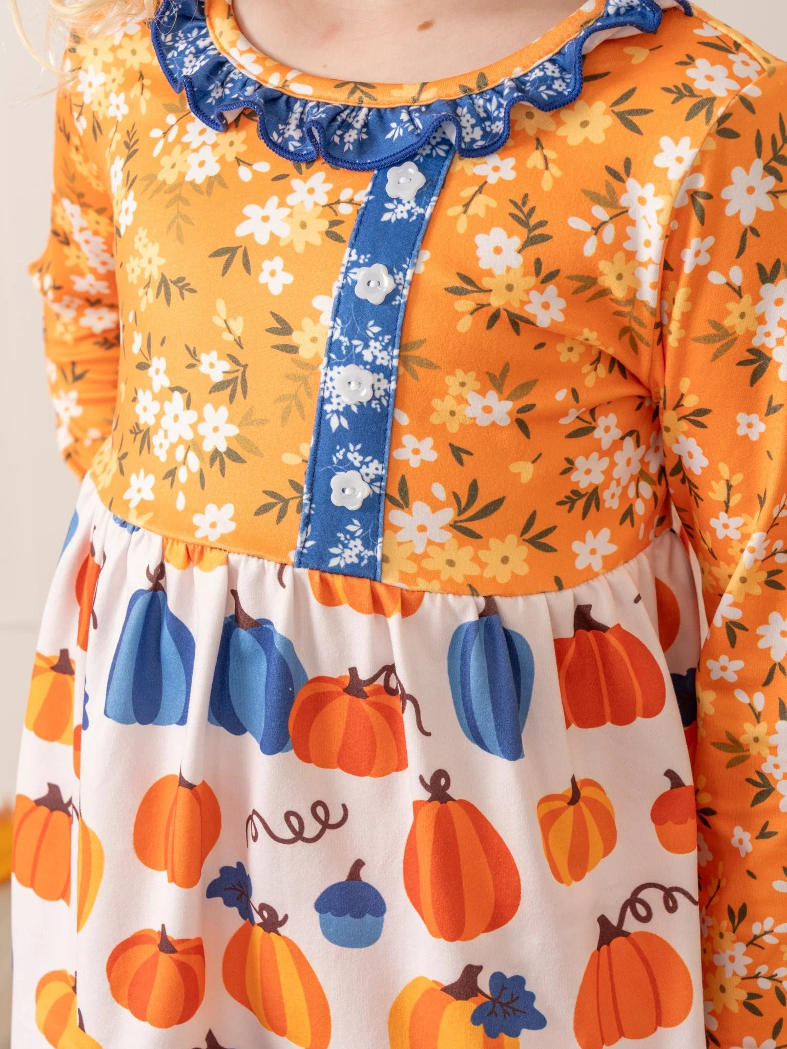 Orange Blooms & Blue Plaid Pumpkin Ruffle Outfit - Image 7