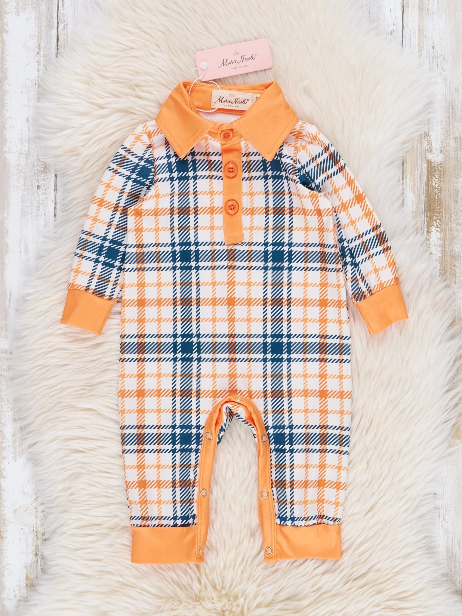 Orange & Blue Plaid Polo Romper