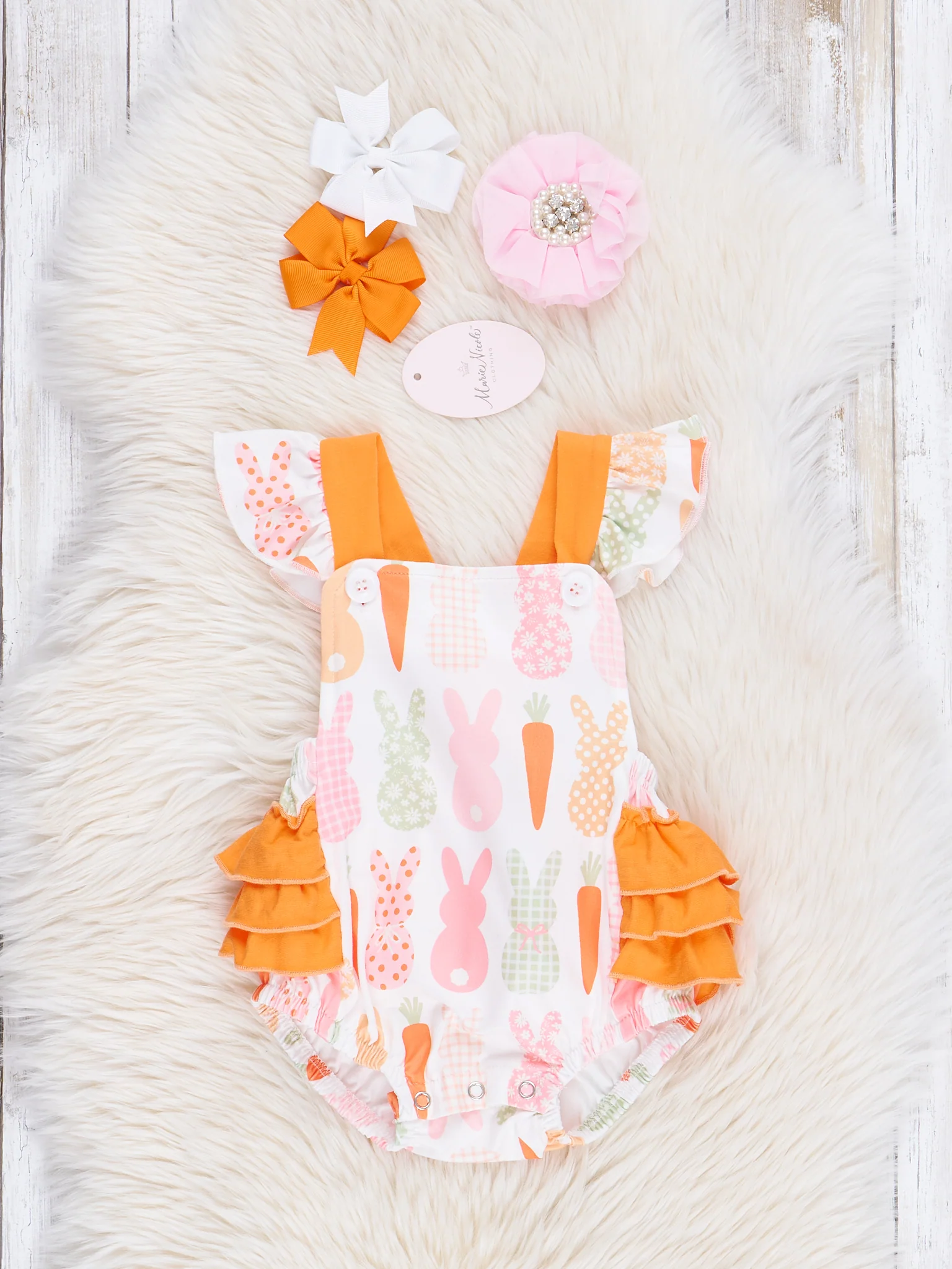 Orange Bunny Party Ruffle Bubble Romper - Image 2