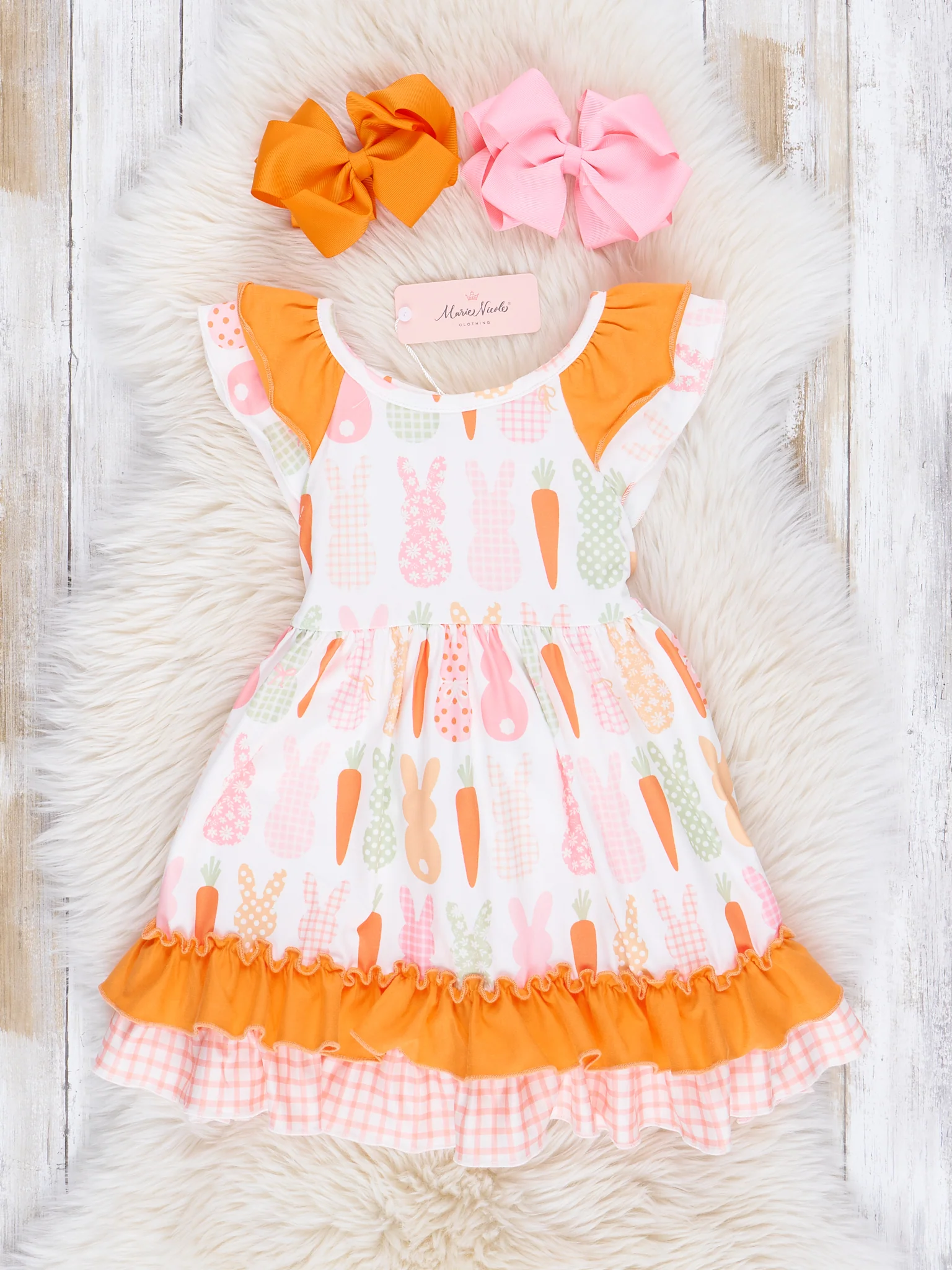 Orange Bunny Party Ruffle Dress