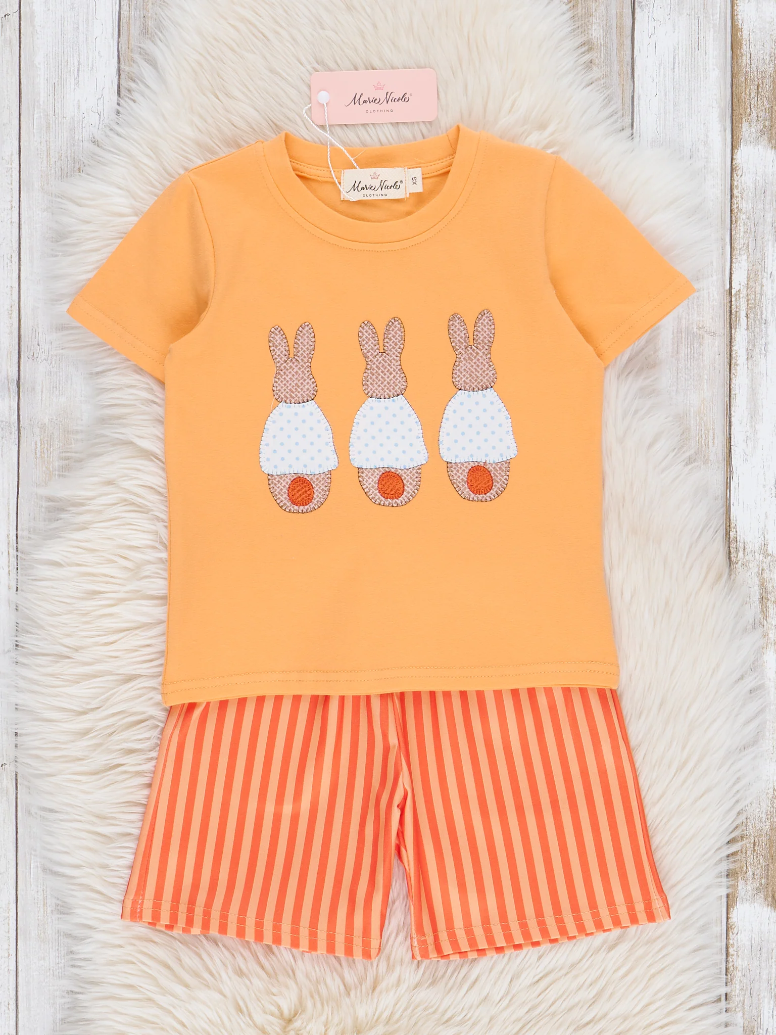 Orange Embroidered Bunny Outfit