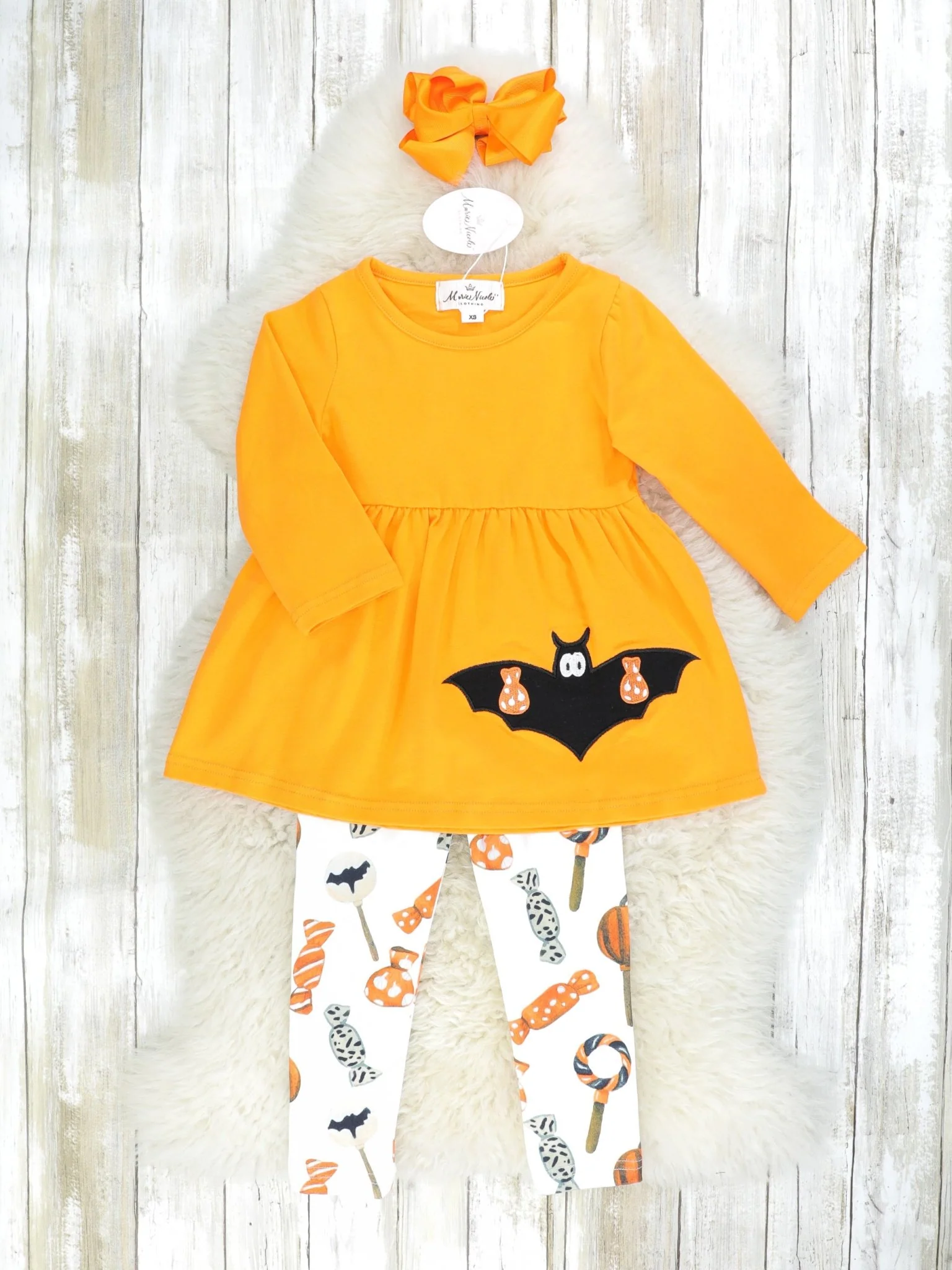Orange Bat Peplum Top & Candies Bottoms Outfit W/ Scarf - Image 2