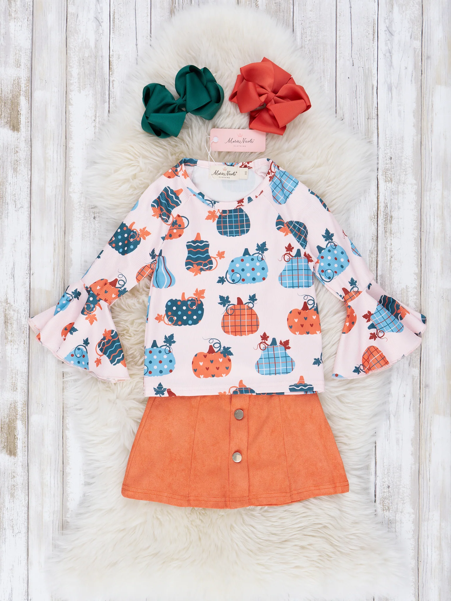 Orange & Cornflower Pumpkin Bell Sleeve Outfit