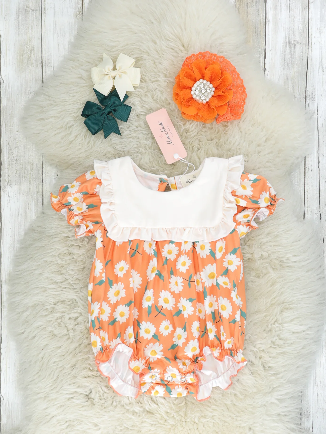 Orange Daisy Bib Collar Bubble Romper