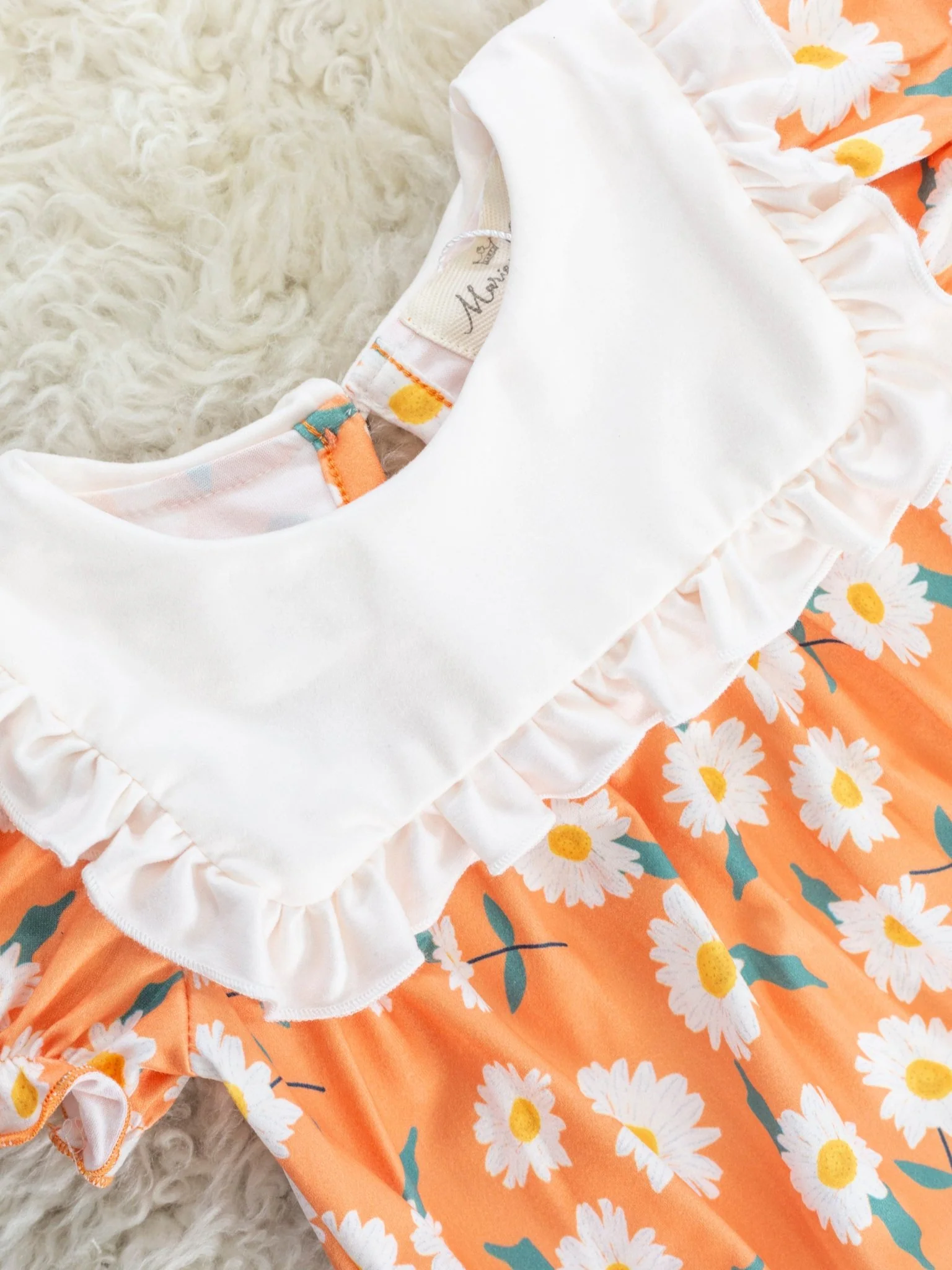 Orange Daisy Bib Collar Bubble Romper - Image 2