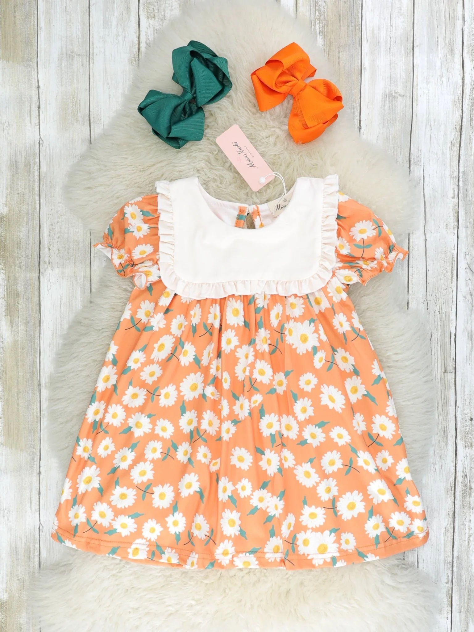 Orange Daisy Bib Collar Dress