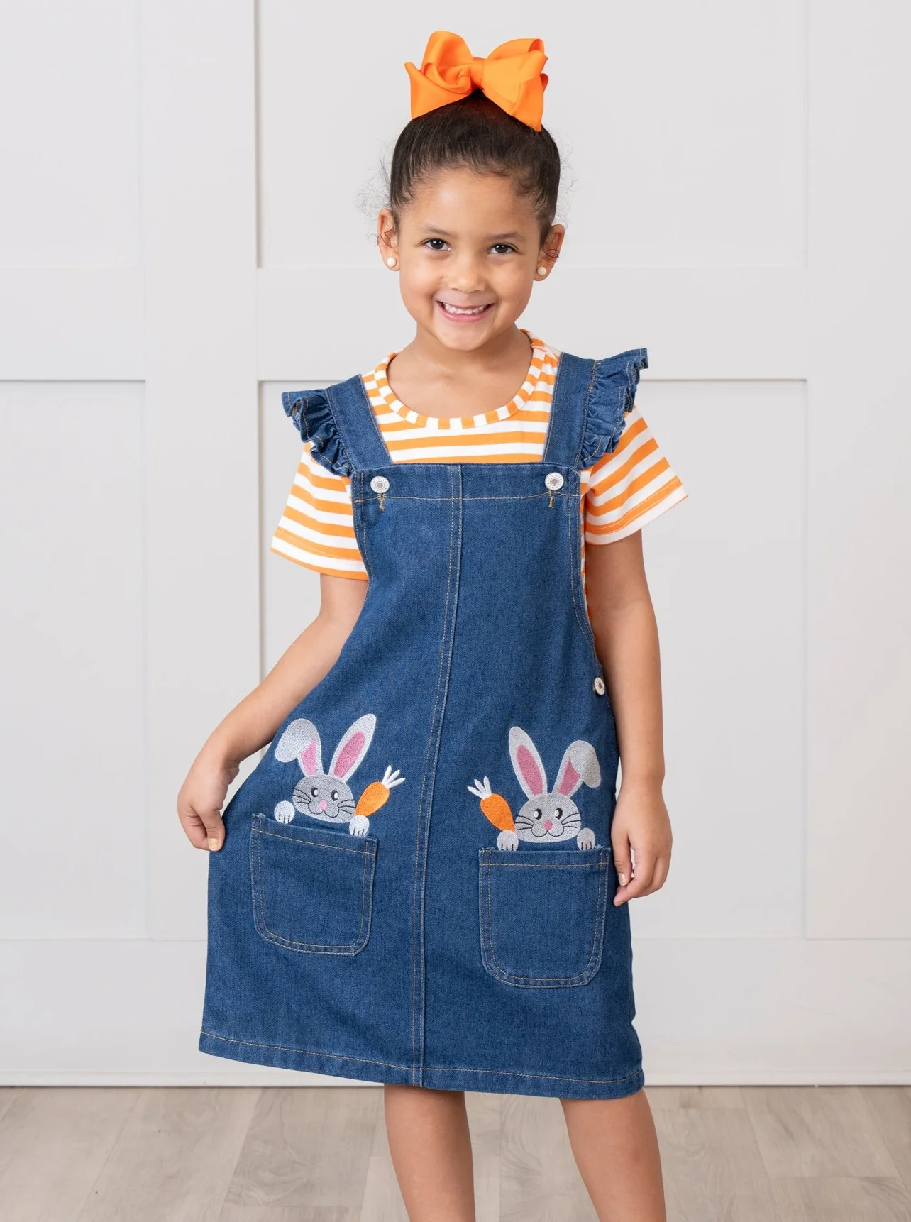 Orange & Denim Bunny Overalls Outfit