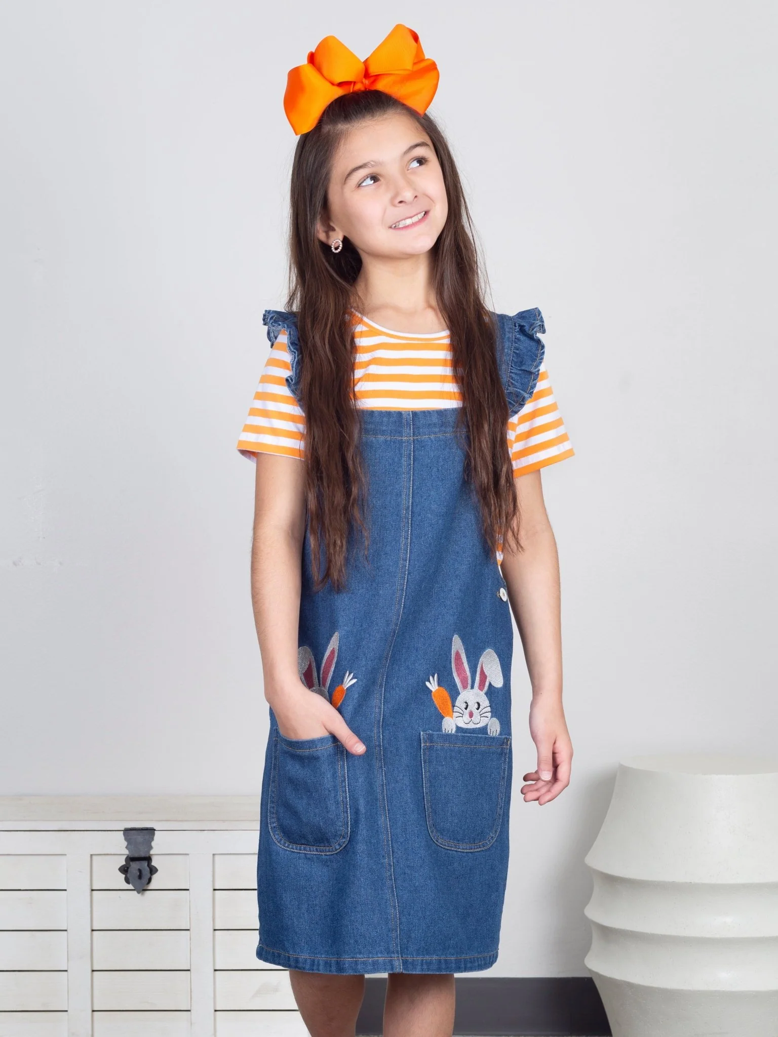 Orange & Denim Bunny Overalls Outfit - Image 2