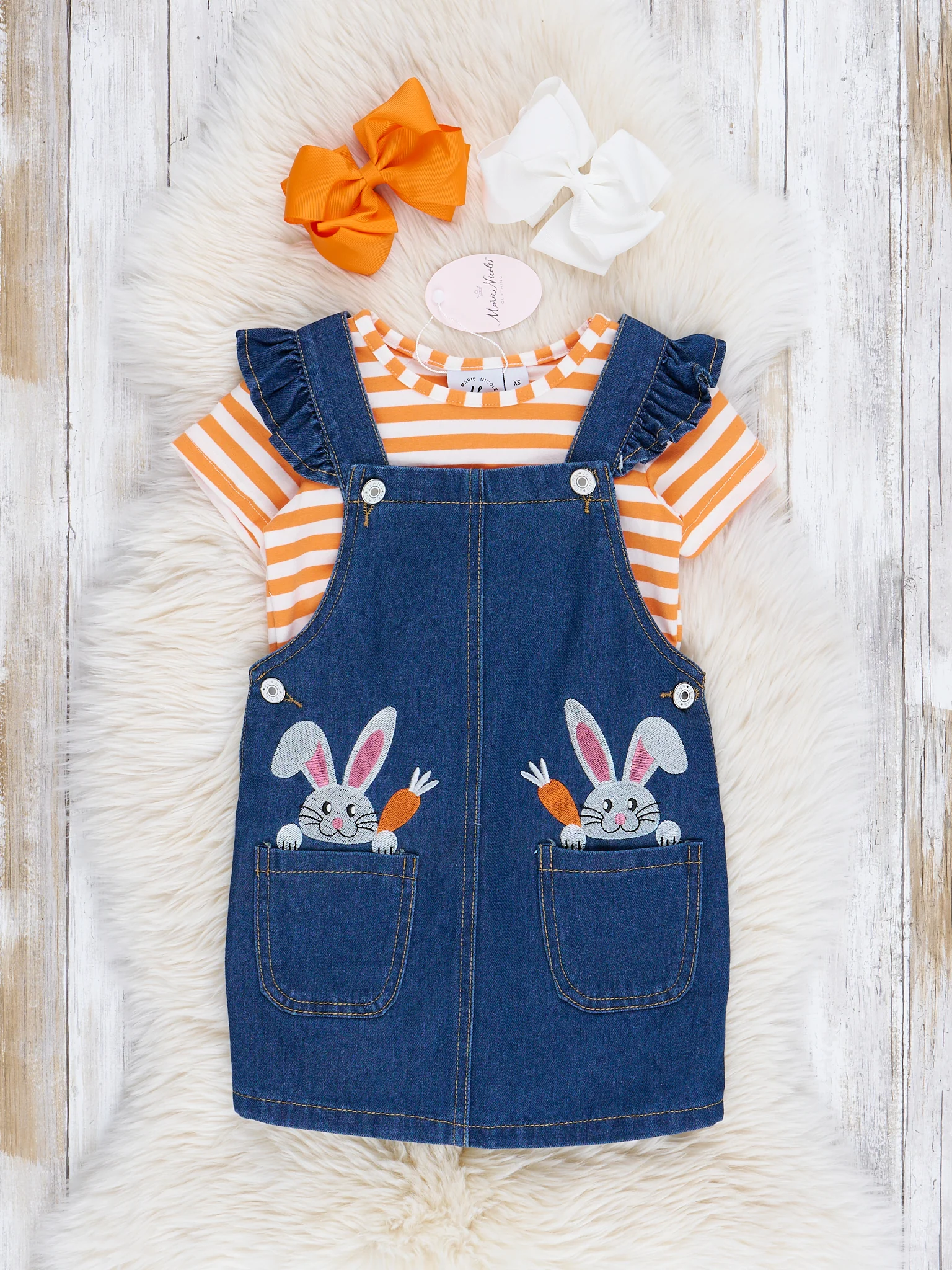 Orange & Denim Bunny Overalls Outfit - Image 3