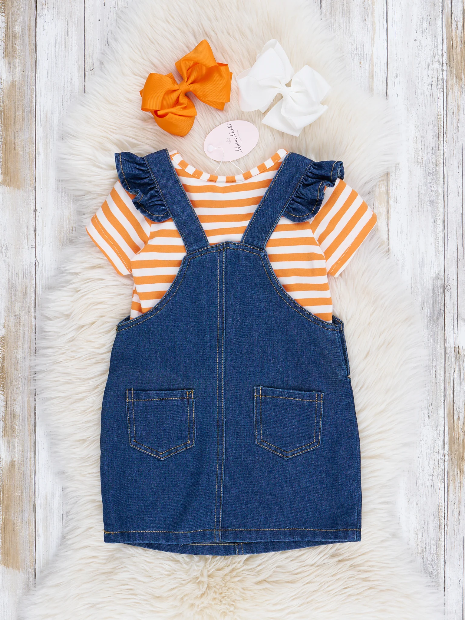 Orange & Denim Bunny Overalls Outfit - Image 4