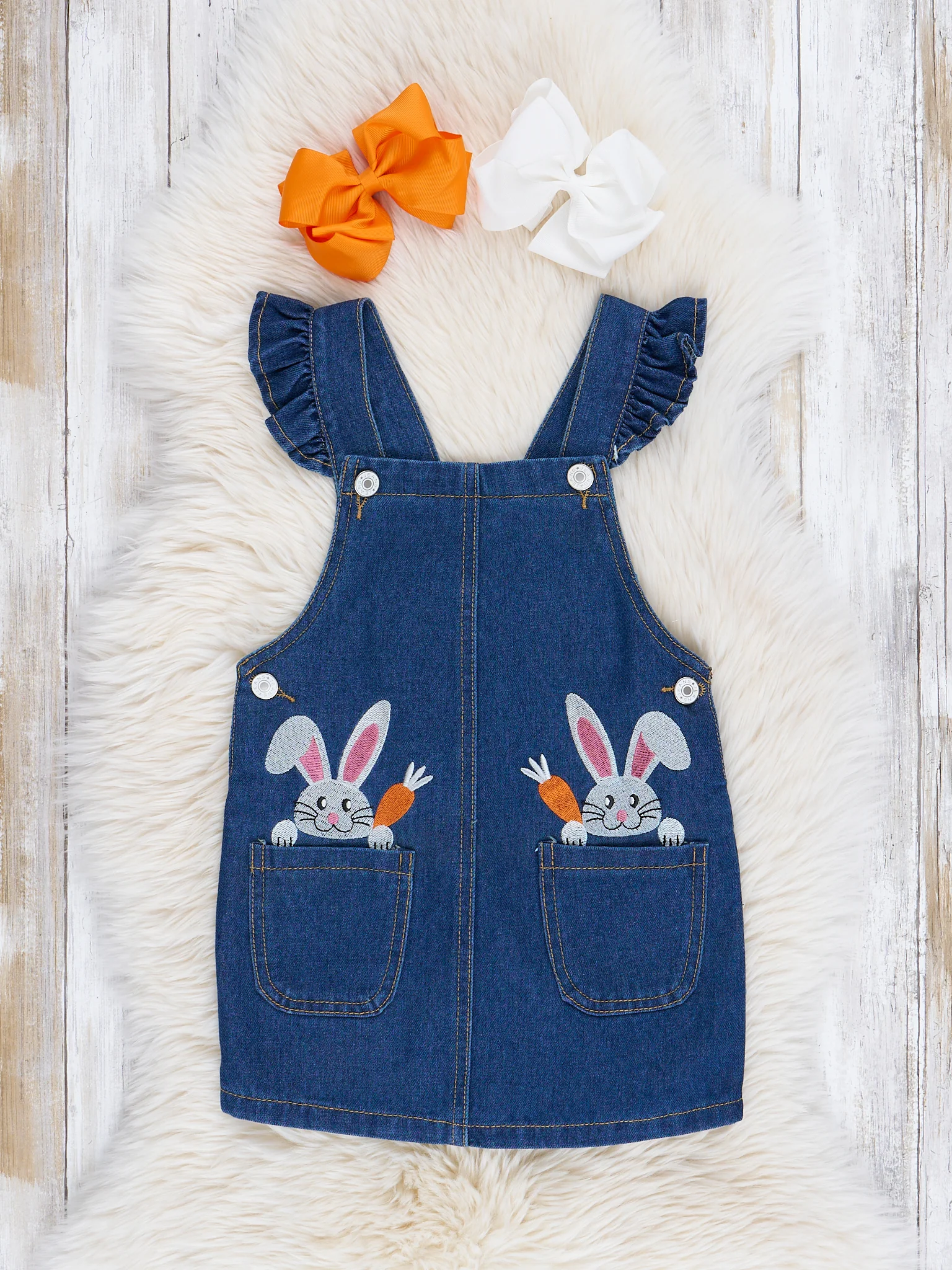 Orange & Denim Bunny Overalls Outfit - Image 5