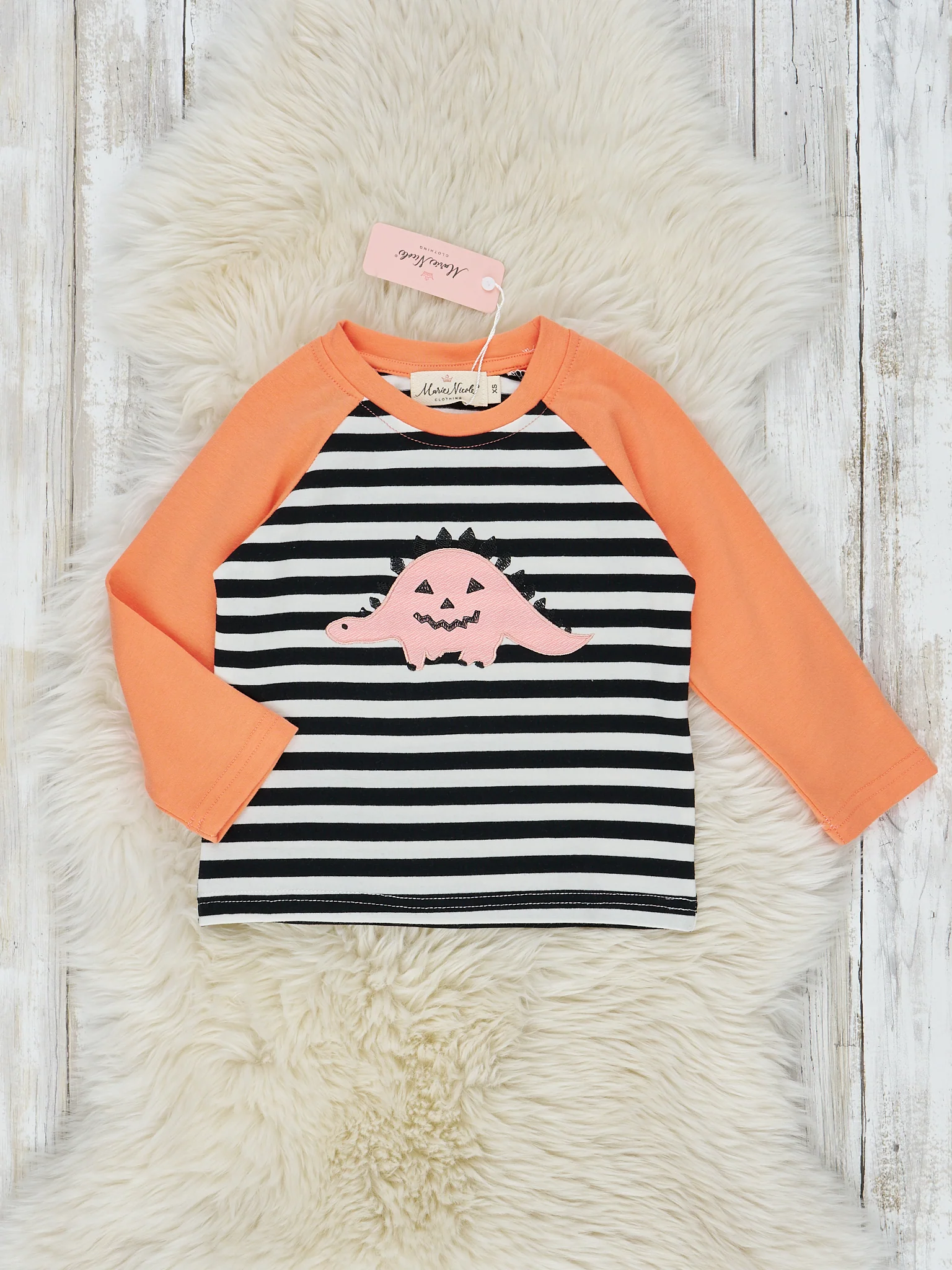 Orange Dino Jack-O-Lantern Ghost Raglan Shirt