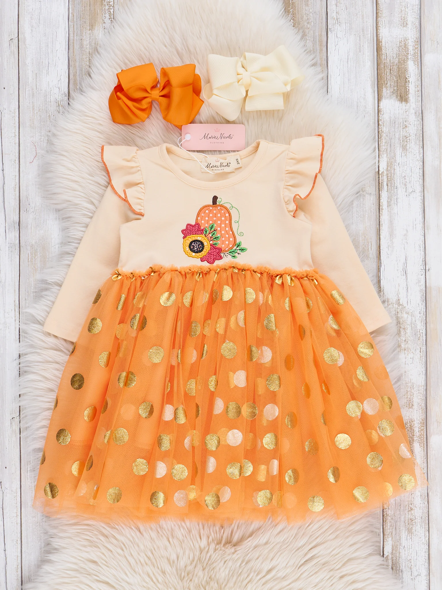 Orange Embroidered Gourds Polka Dot Tulle Dress - Image 2
