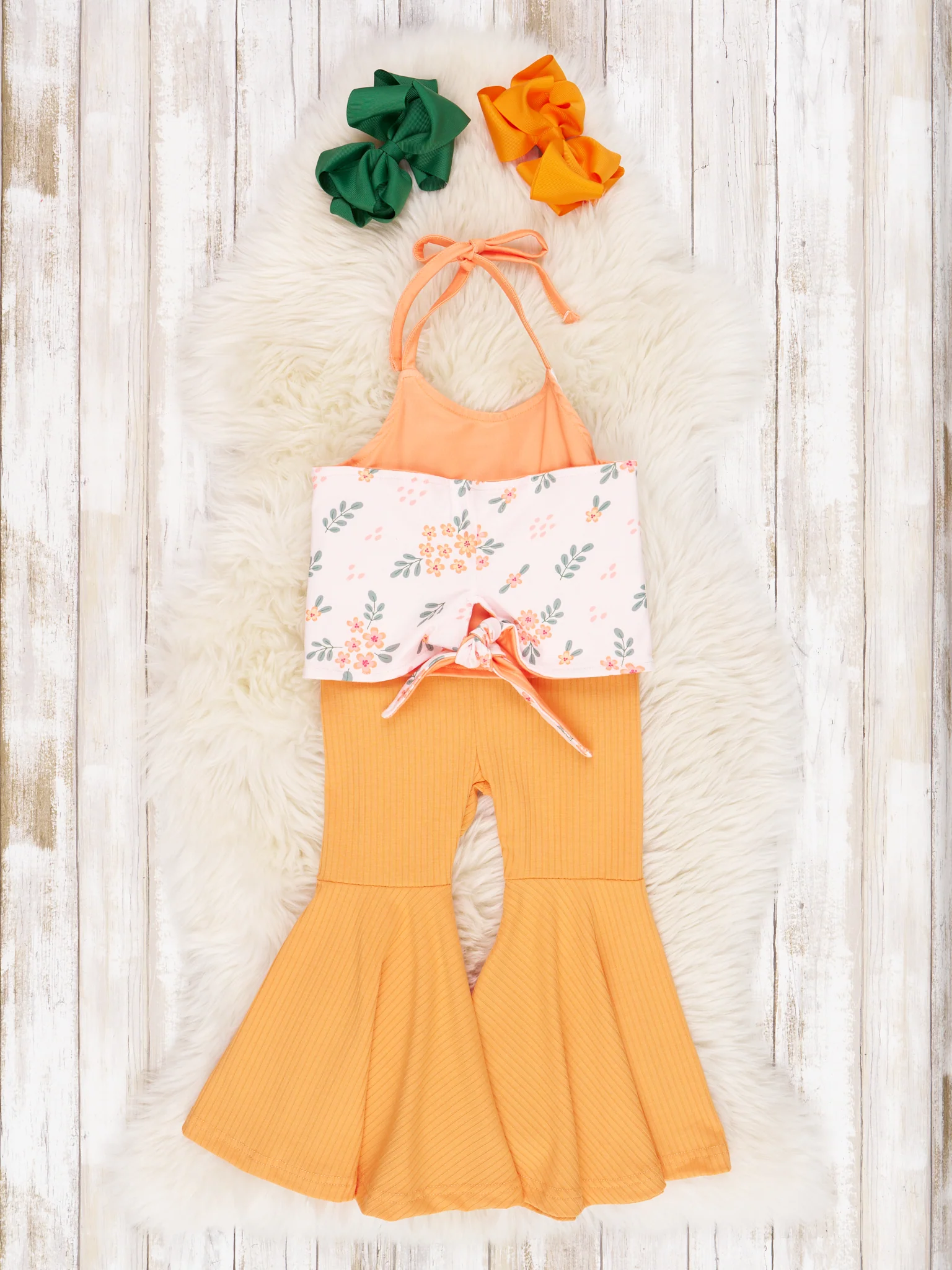 Orange Floral Tie Tank & Bell Bottoms Outfit - Image 3