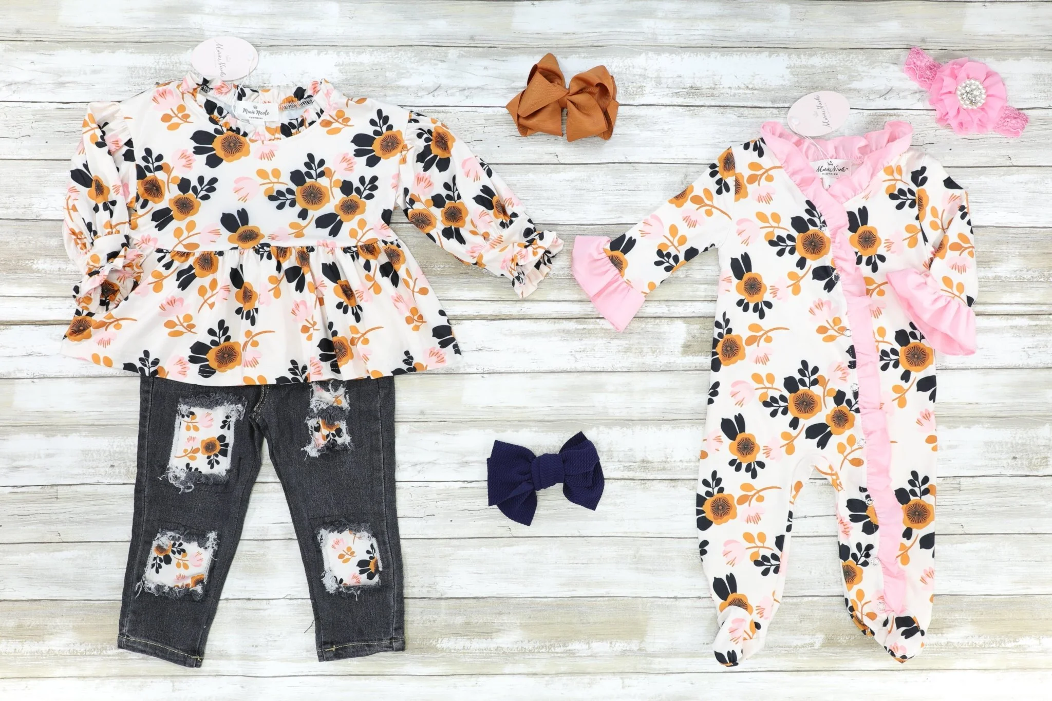 Orange Floral Tunic & Distressed Denim Outfit - Image 3