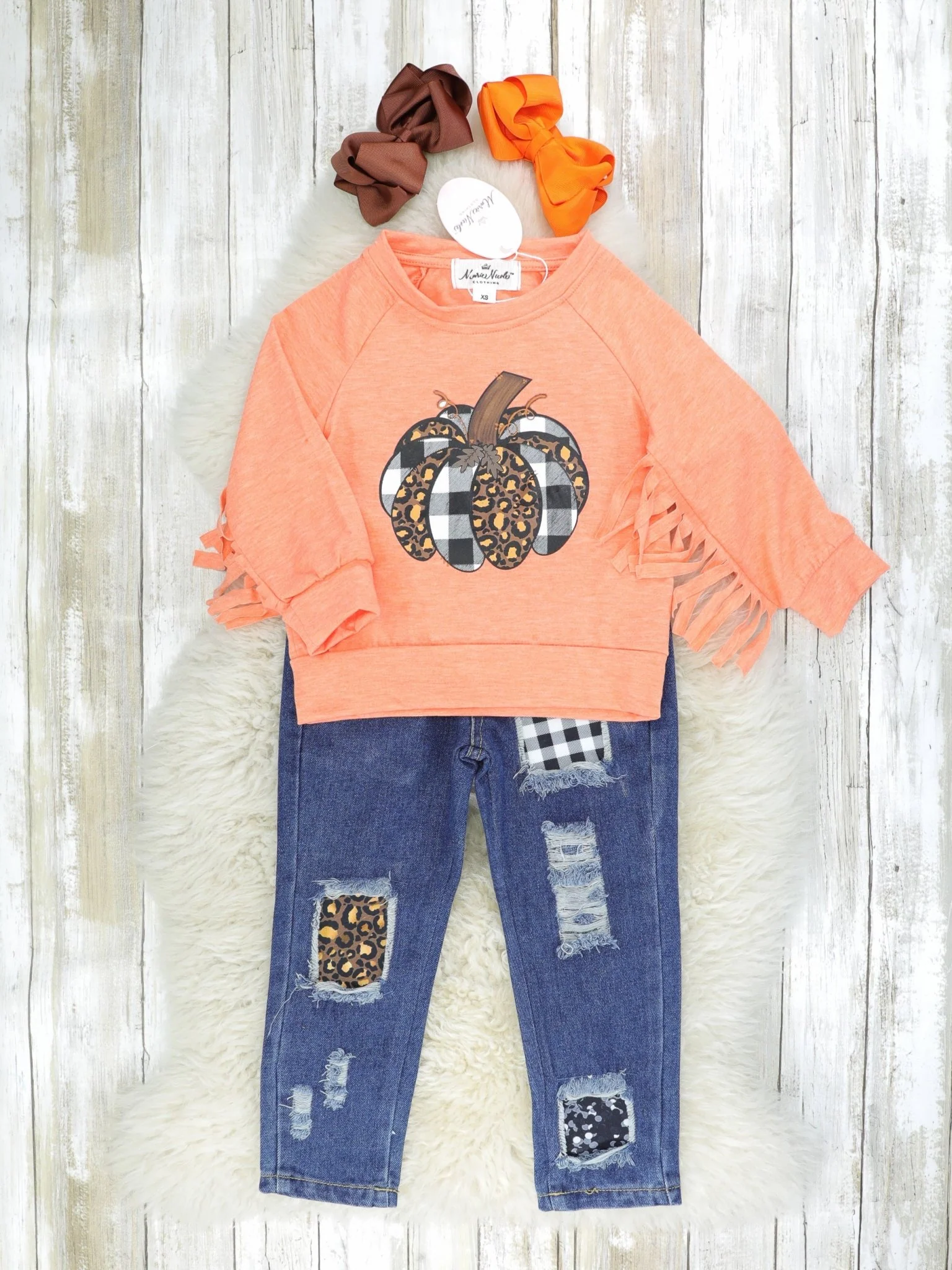Orange Fringe Pumpkin Denim Outfit