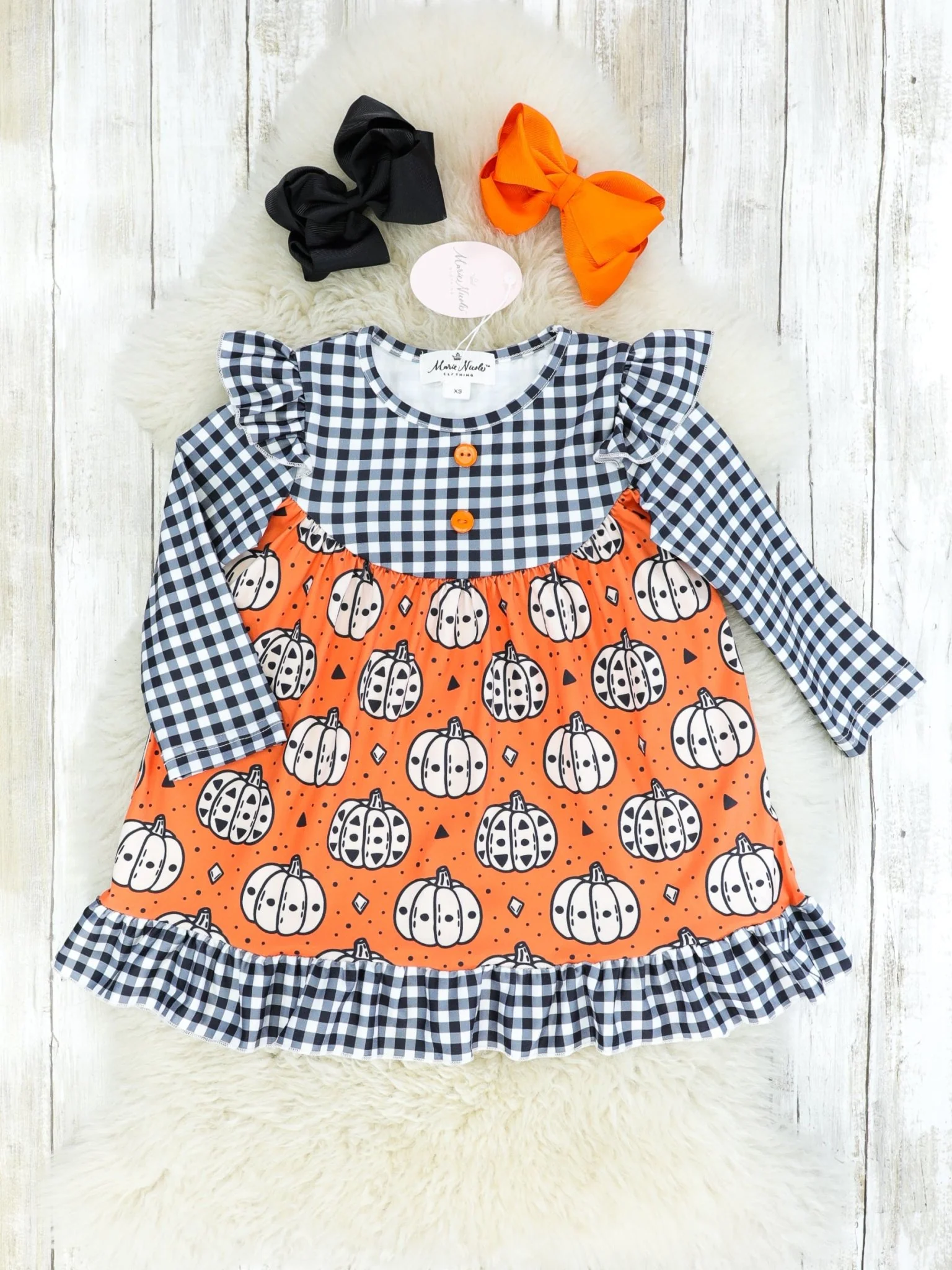 Orange Gingham Pumpkin Ruffle Dress