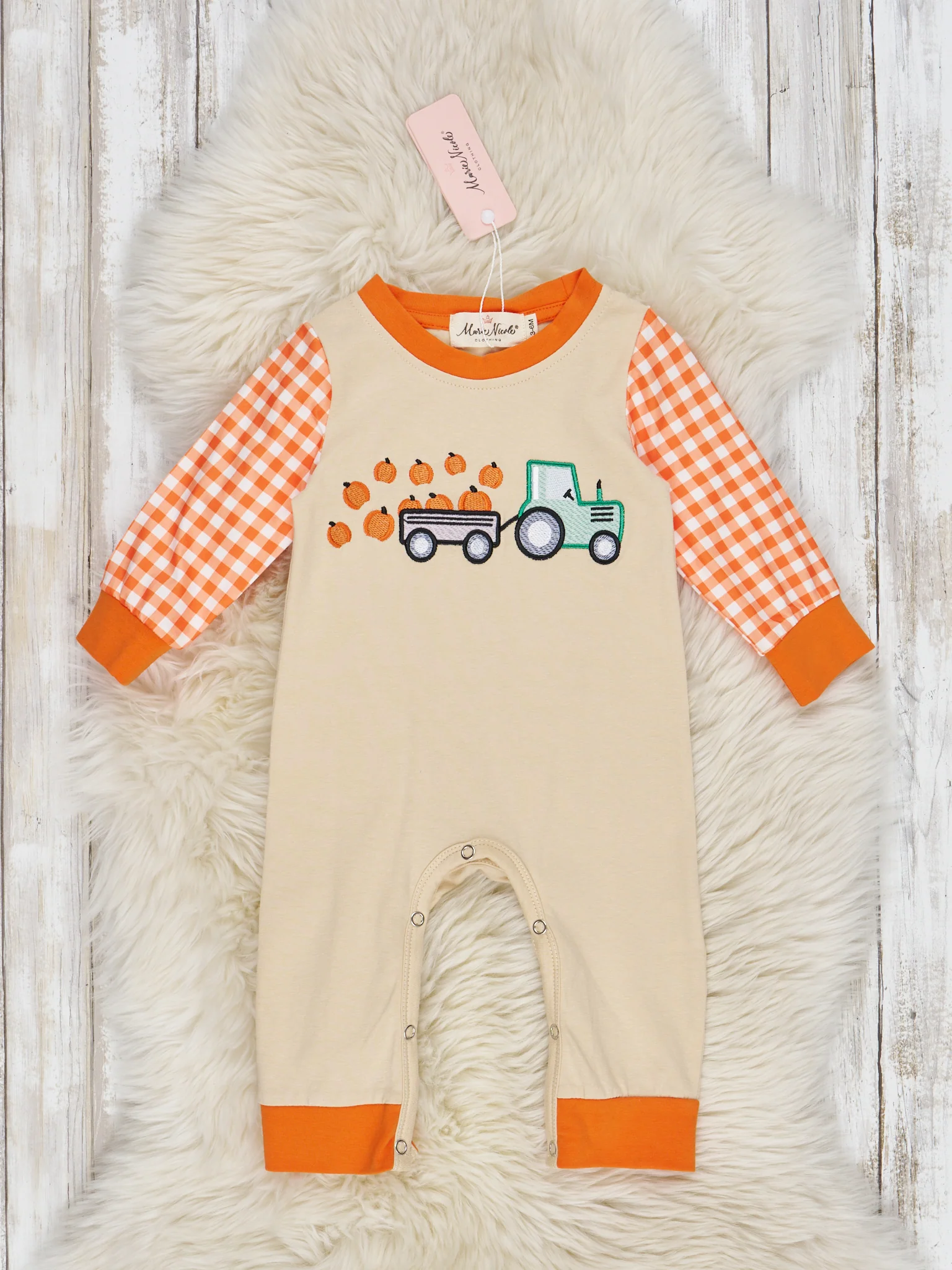 Orange Gingham Pumpkin Truck Romper