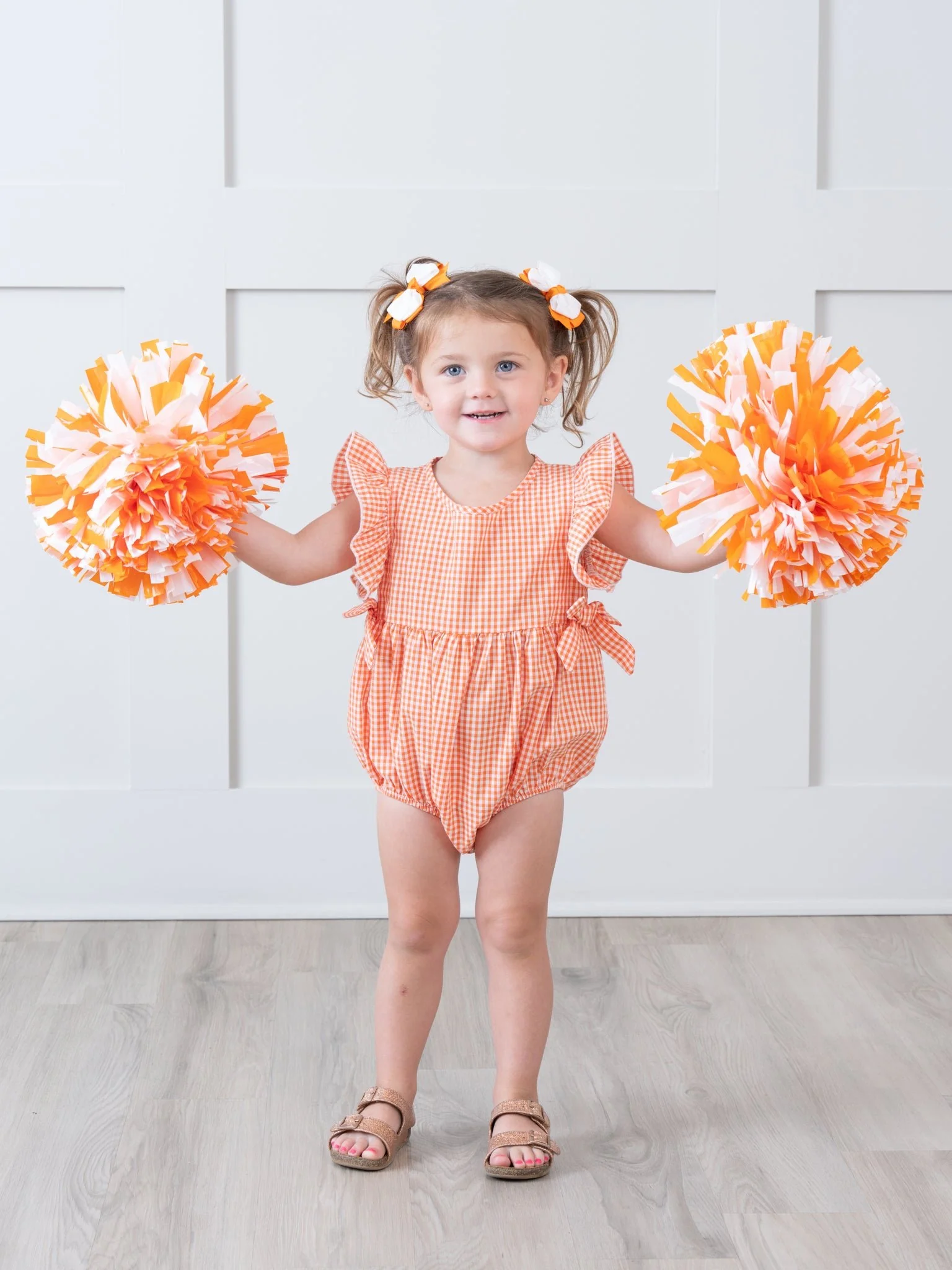 Orange & White Gingham Ruffle Bow Romper