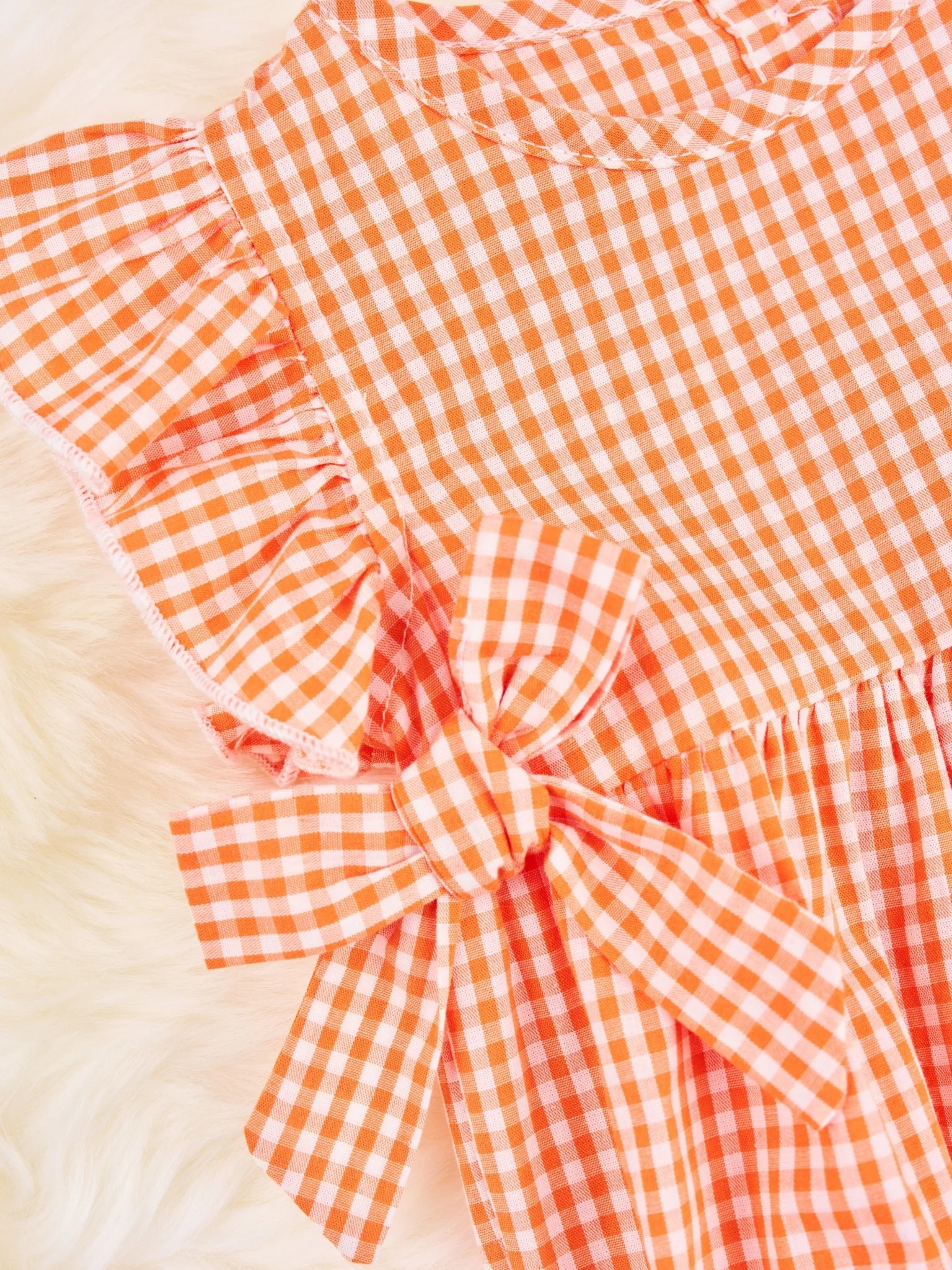 Orange & White Gingham Ruffle Bow Romper - Image 4