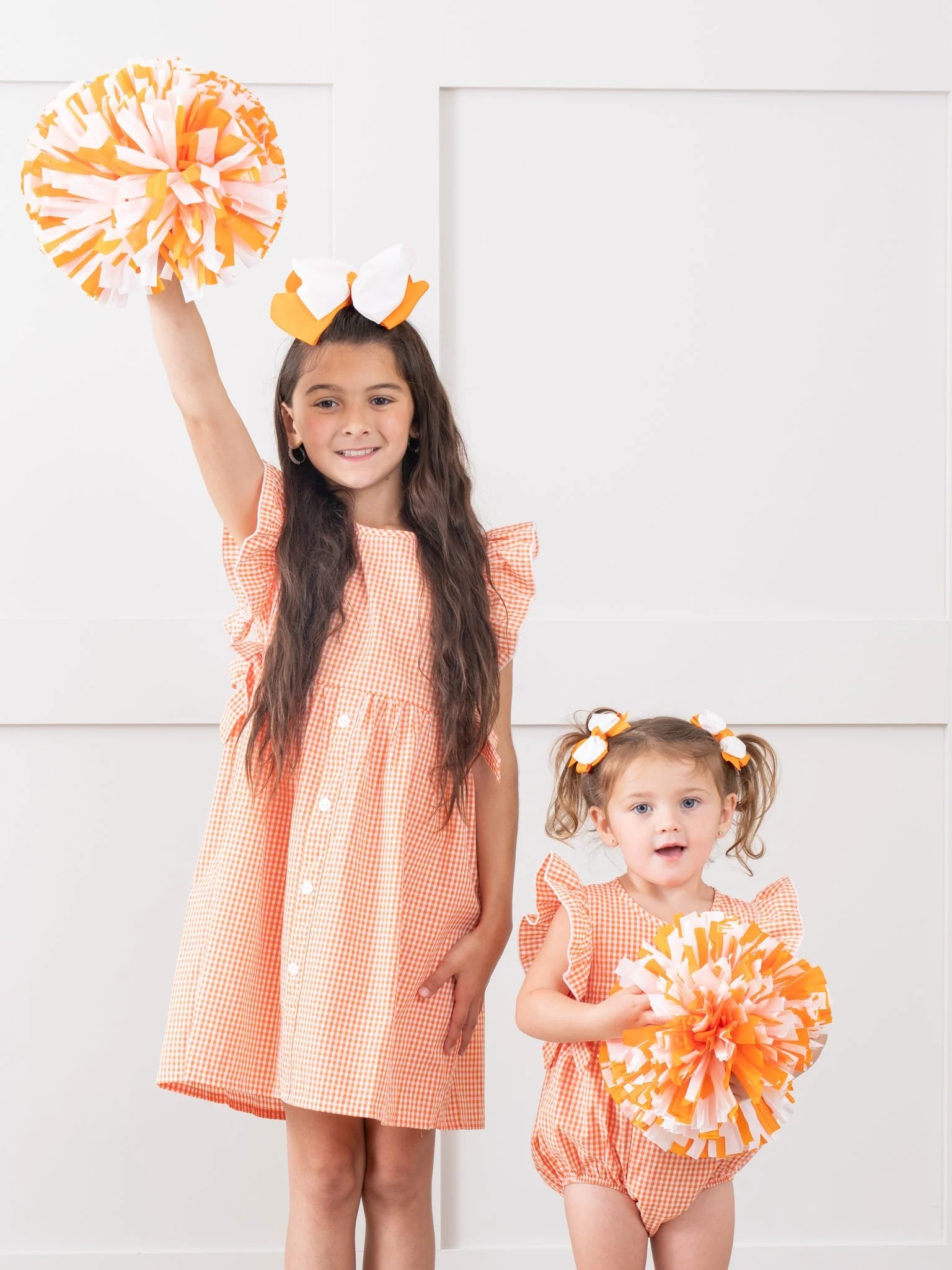 Orange & White Gingham Ruffle Bow Romper - Image 6