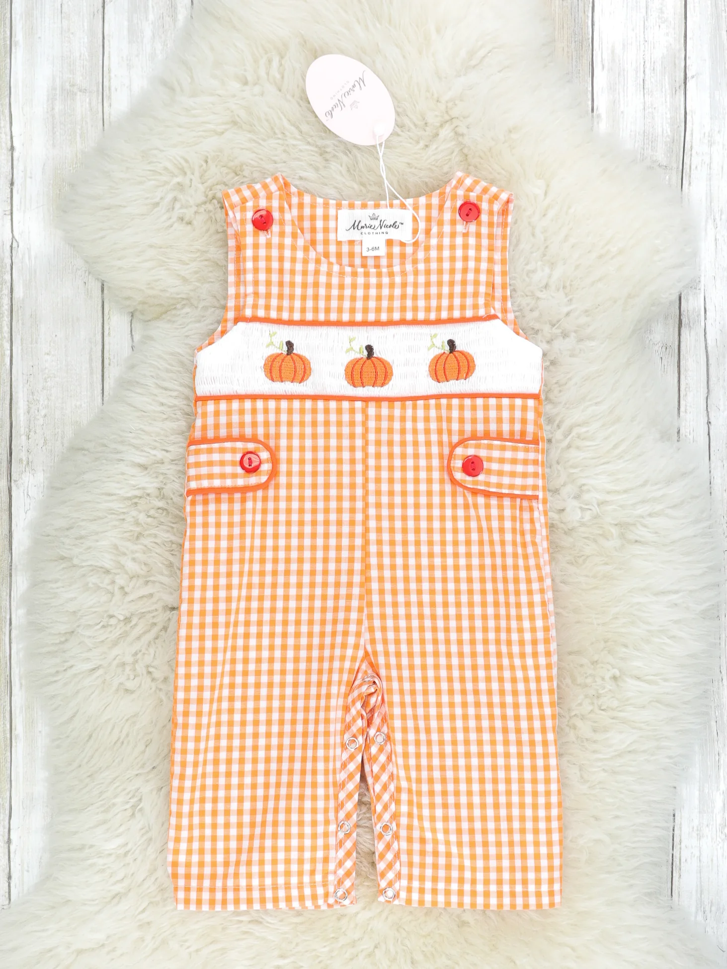Orange Gingham Smocked Pumpkin Johnny