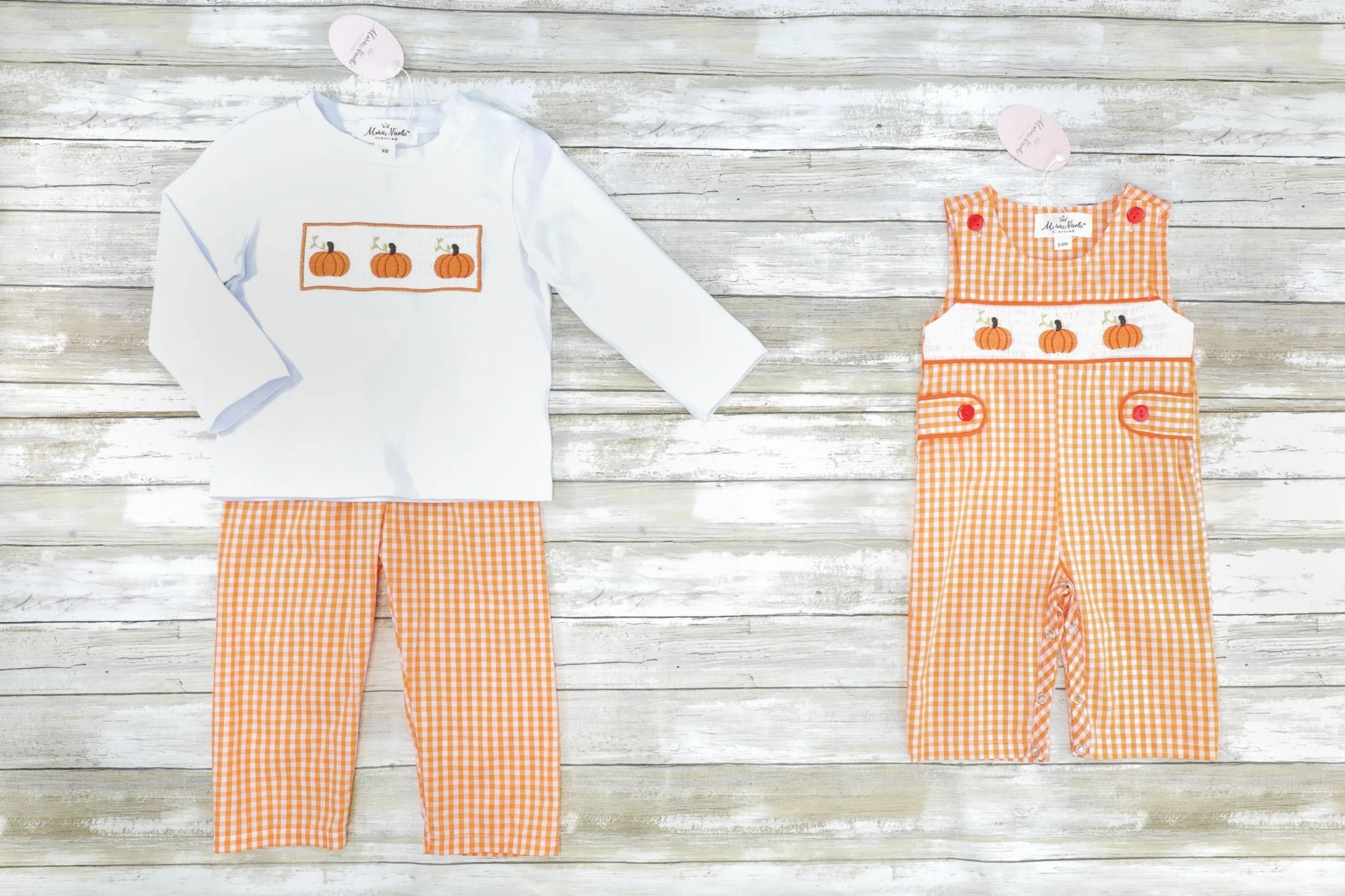 Orange Gingham Smocked Pumpkin Johnny - Image 3