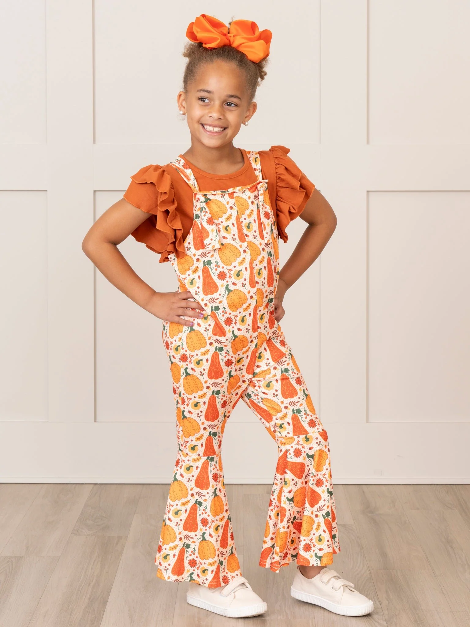 Orange Gourd Party Overalls Set