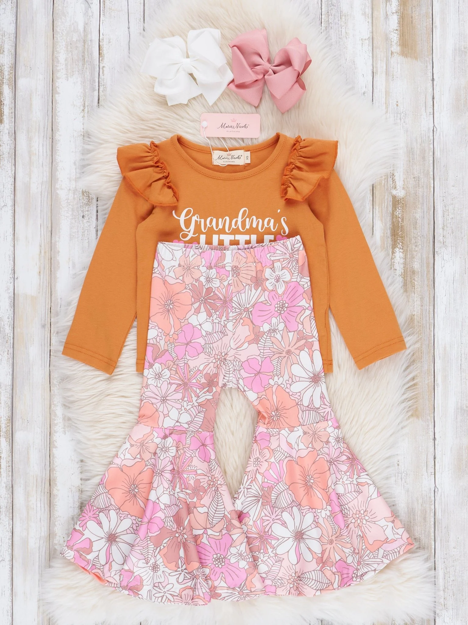 Orange "Grandma's Little Sweetheart" Bell Bottom Outfit - Image 2