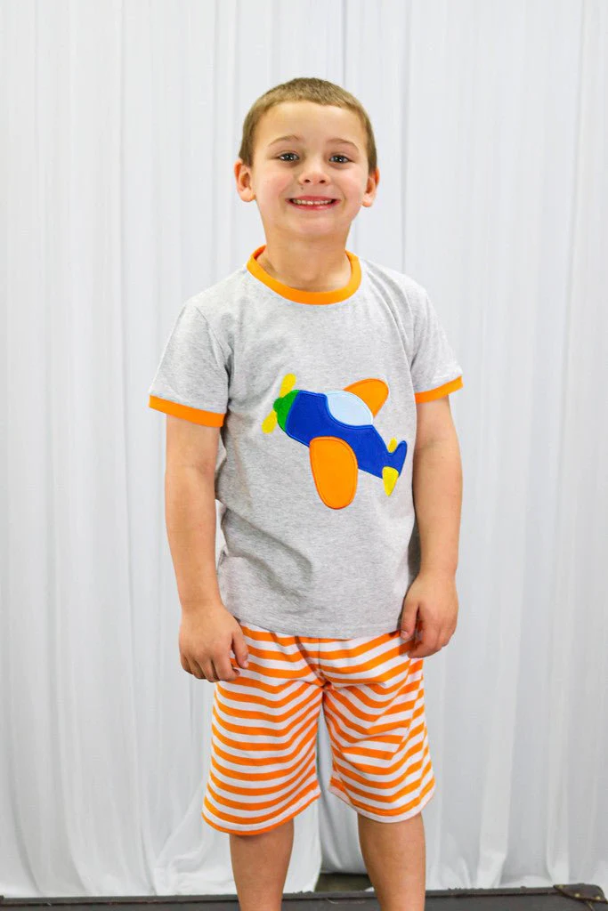 Orange & Grey Airplane Shorts Outfit - Image 3