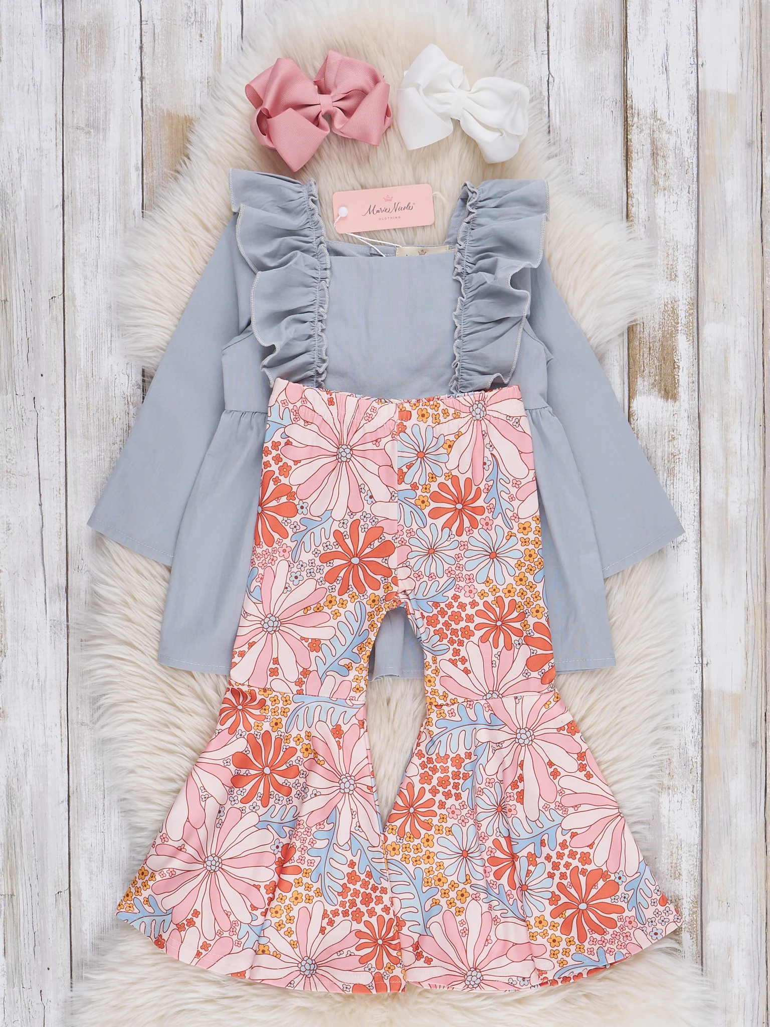 Orange & Grey Wildflowers Bell Bottoms Outfit - Image 2