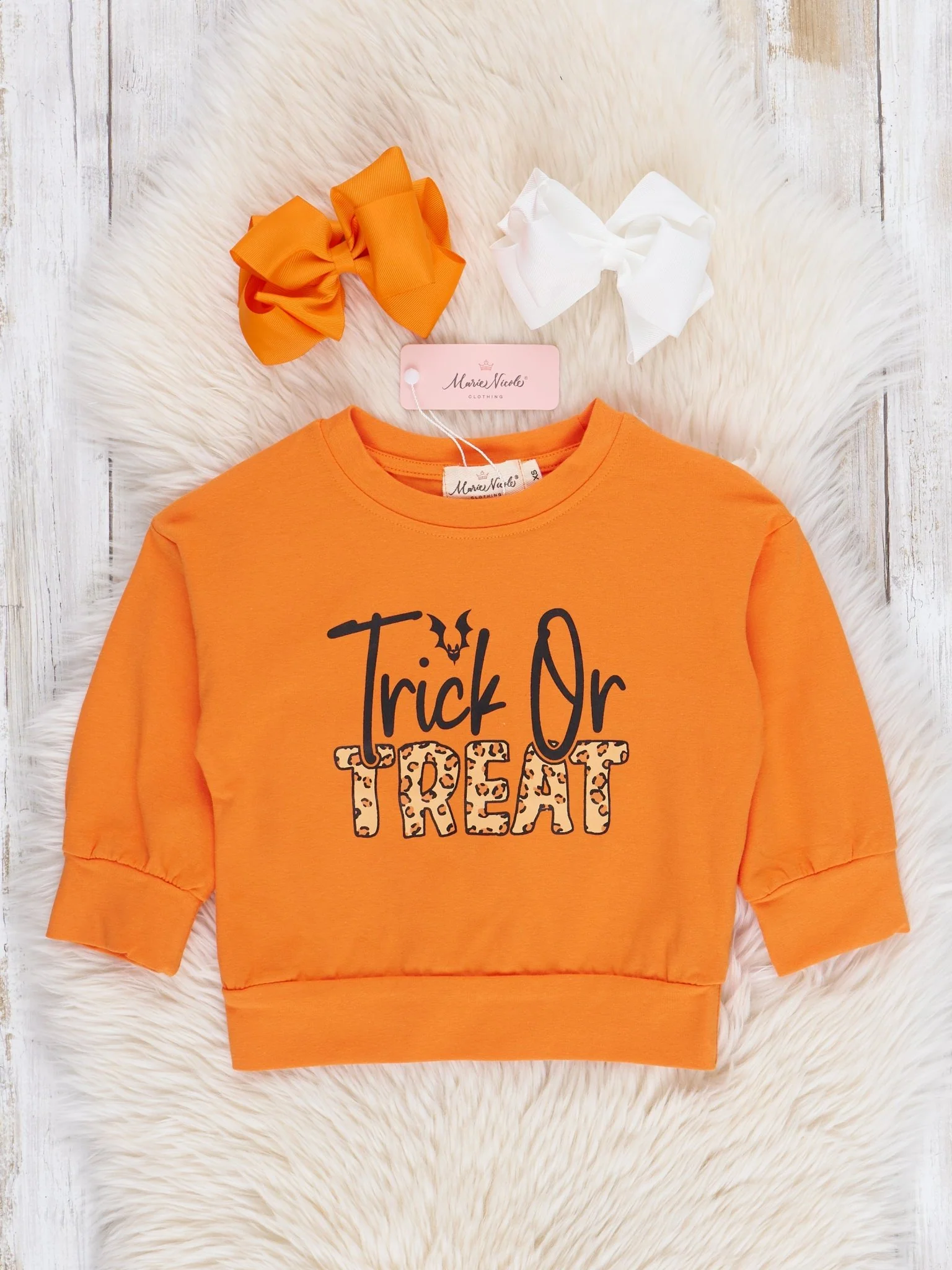 Orange & Leopard Print "Trick or Treat" Crew Neck