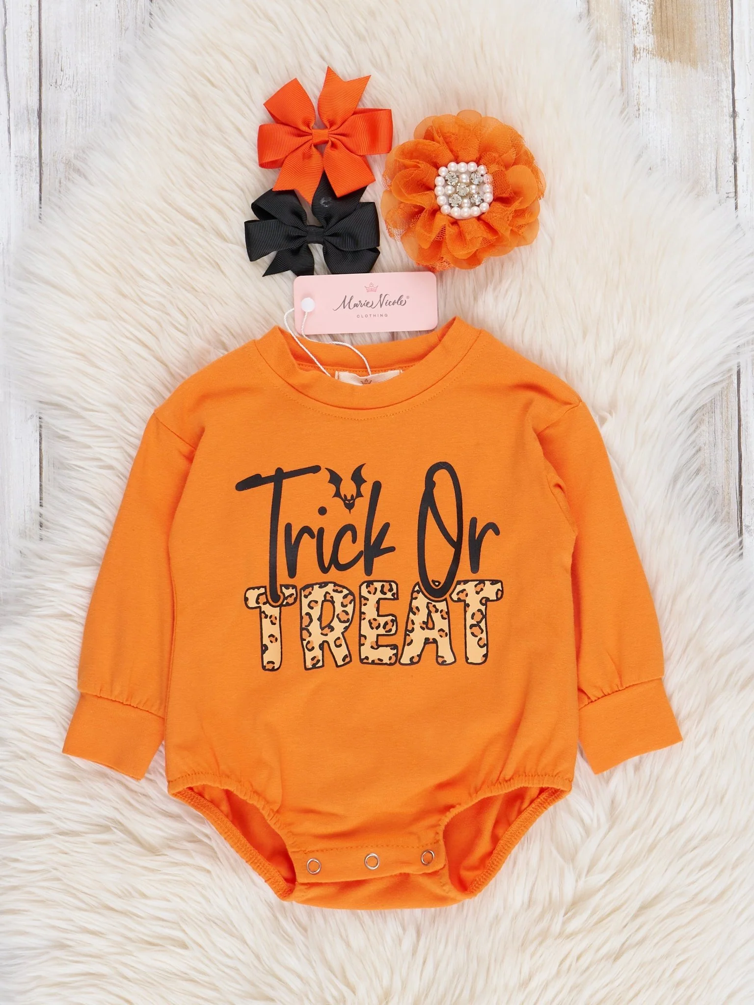 Orange & Leopard Print "Trick or Treat" Romper
