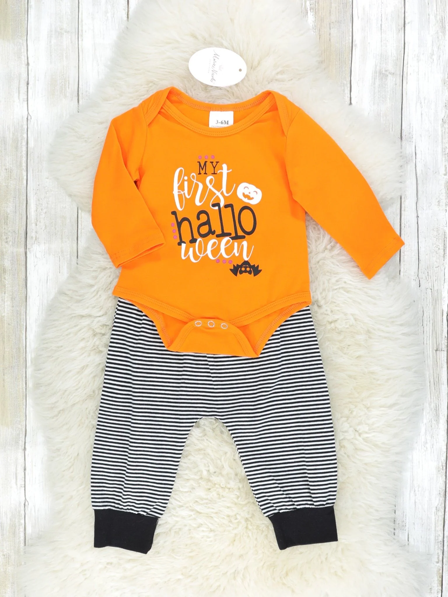 Orange "My First Halloween" Onesie & Striped Joggers Outfit