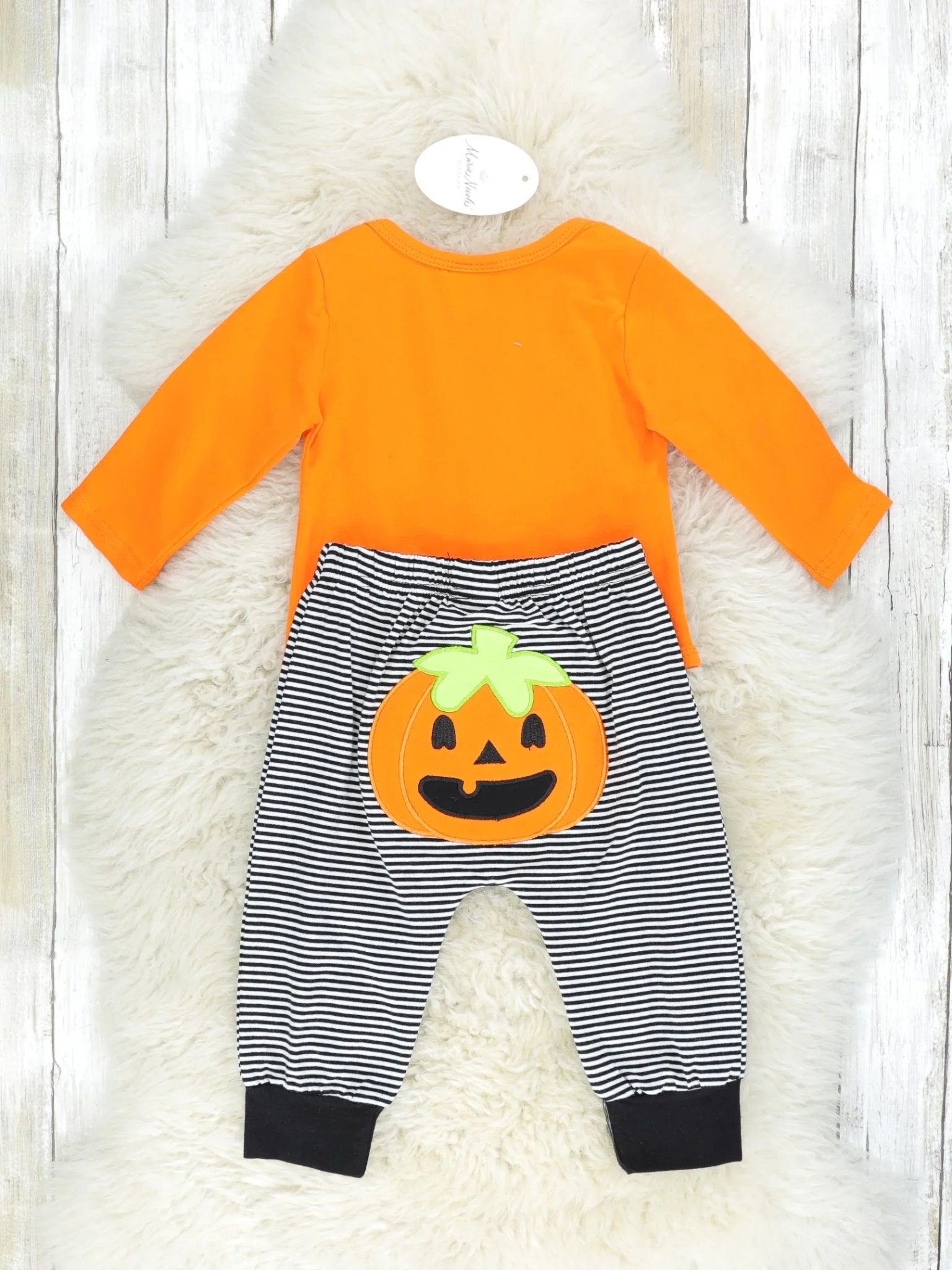 Orange "My First Halloween" Onesie & Striped Joggers Outfit - Image 3