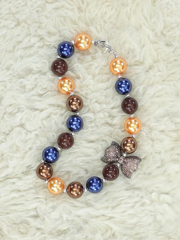 Orange, Navy, Brown Bow Necklace