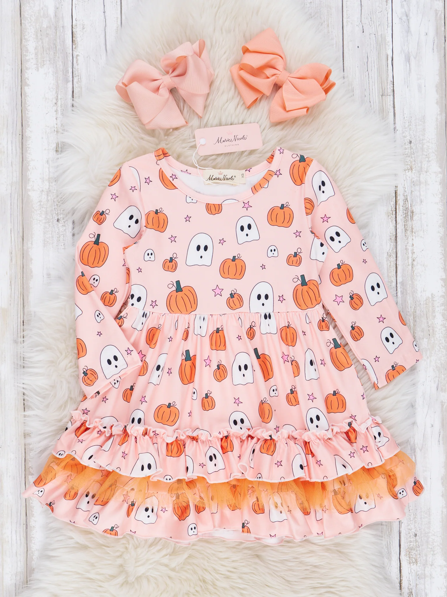 Orange & Peach Halloween Tiered Ruffle Dress