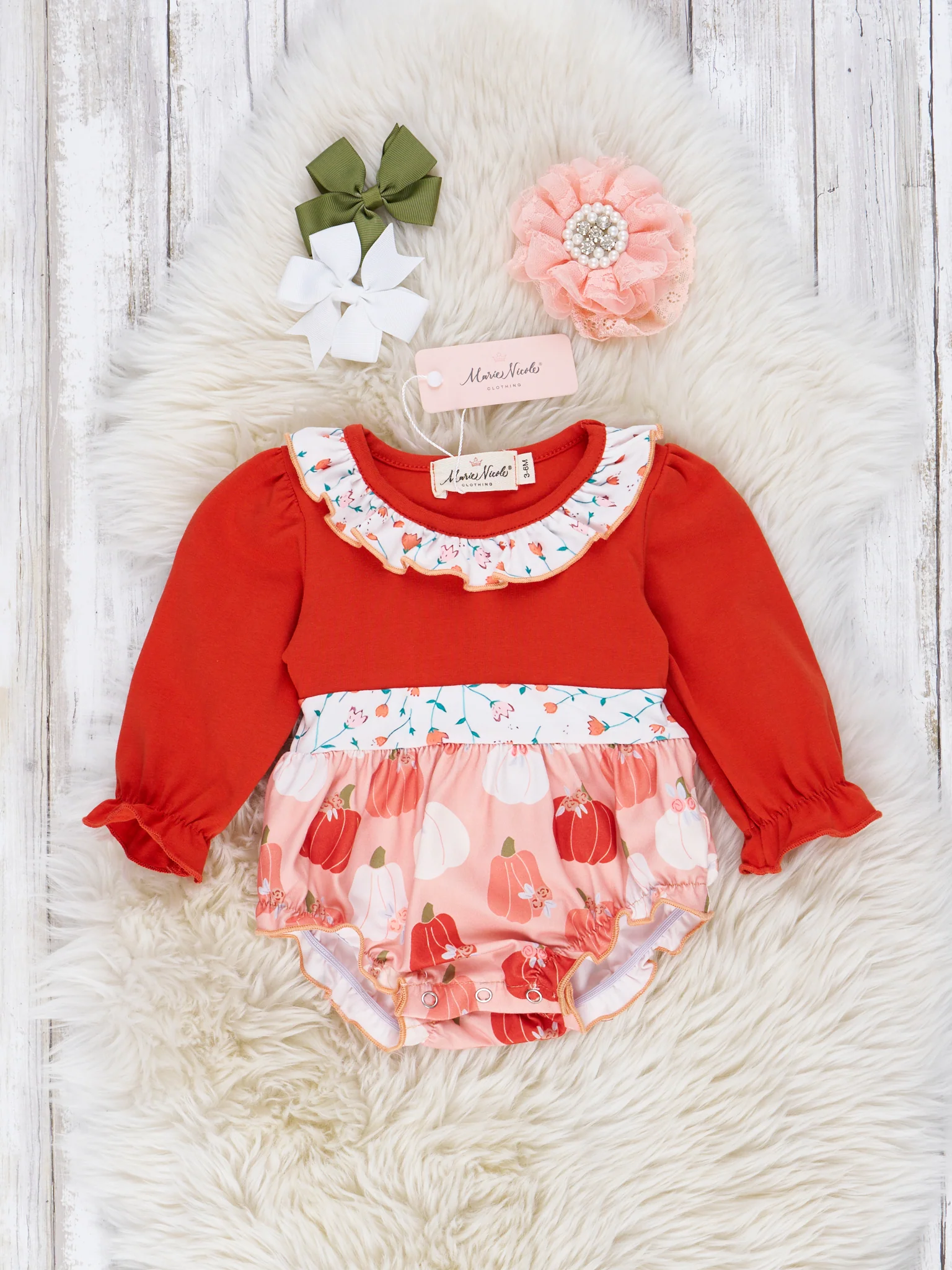 Orange & Peach Pumpkin Garden Ruffle Romper