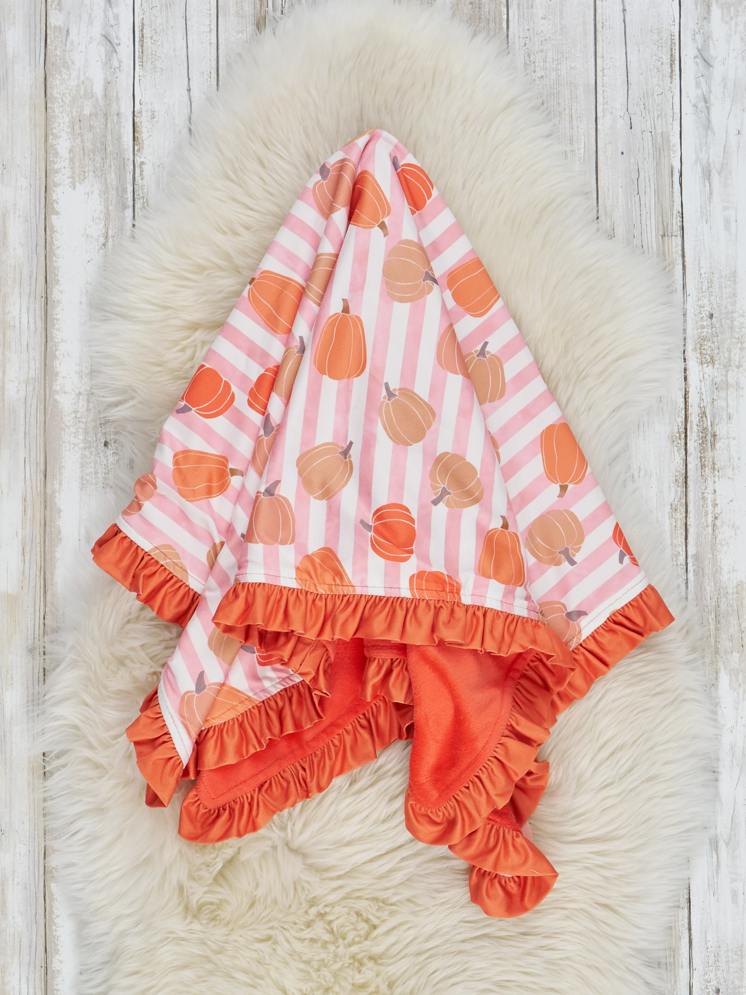 Orange & Pink Stripe Gourds Ruffle Minky Blanket