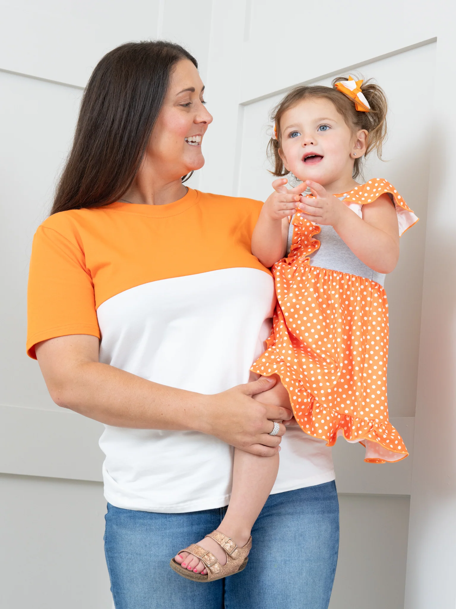 Orange & White Polka Dot Ruffle Dress - Image 2