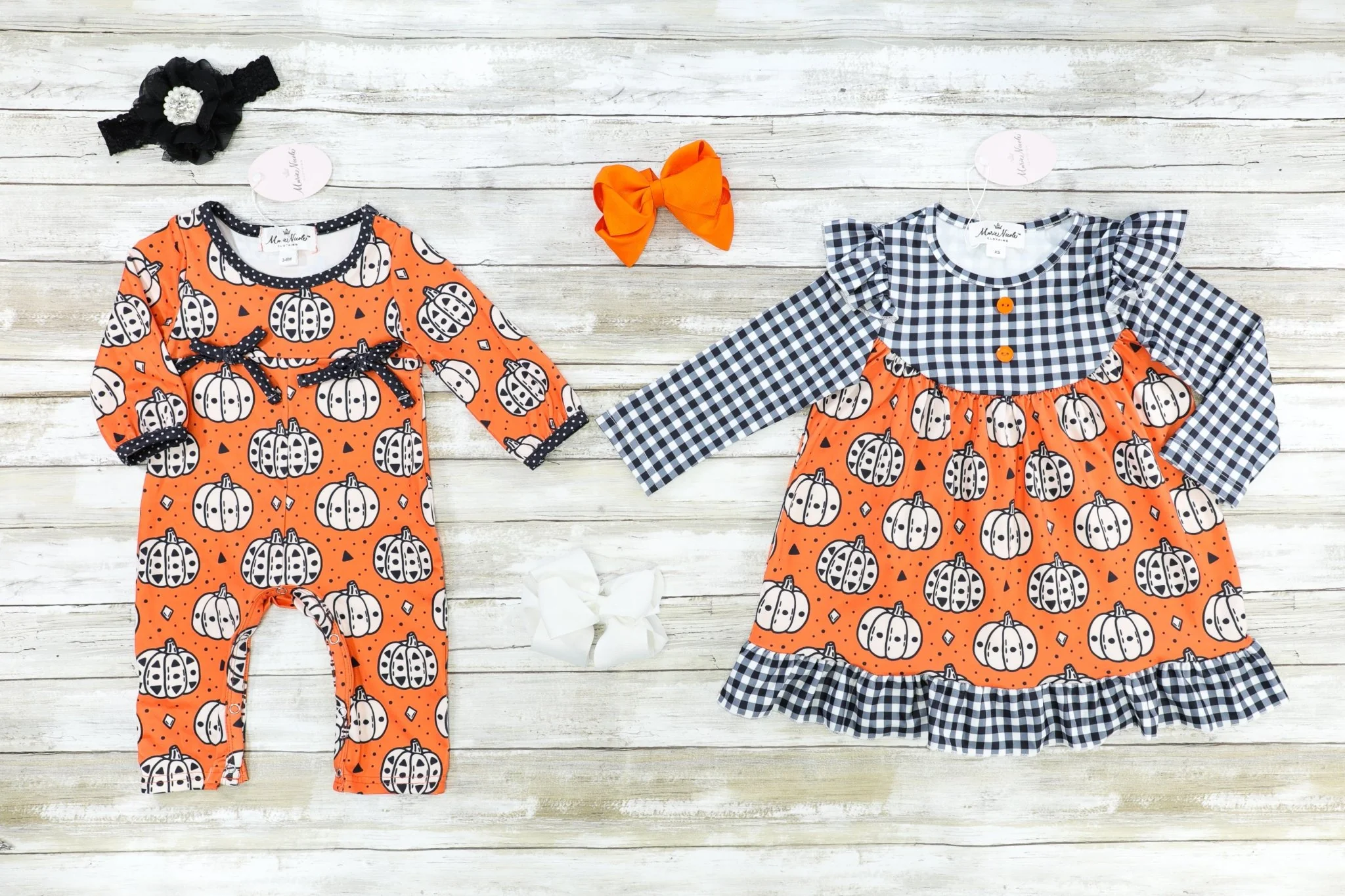 Orange Pumpkin Ruffle Romper - Image 3