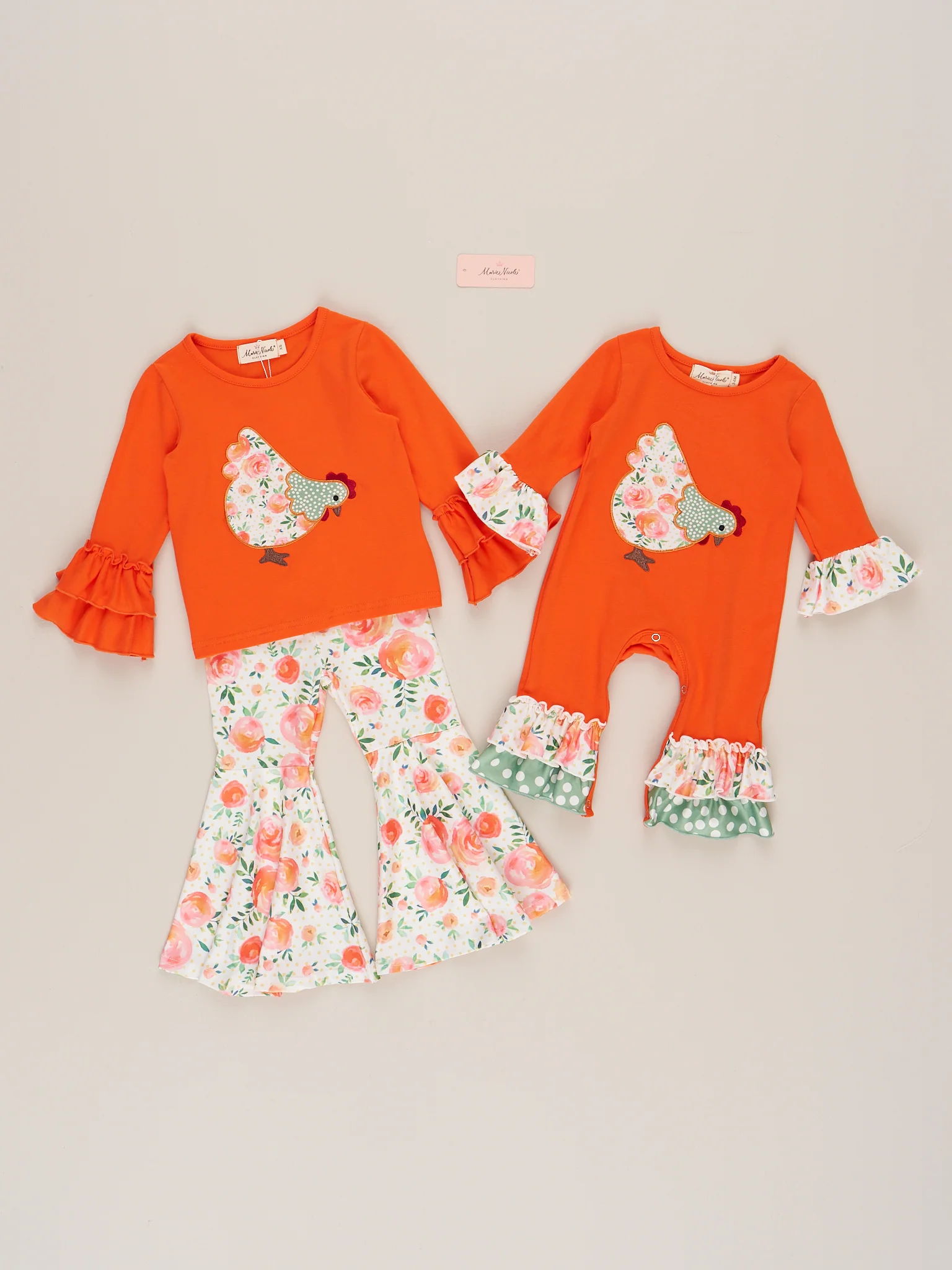 Orange Ruffle Floral Chicken Romper - Image 5