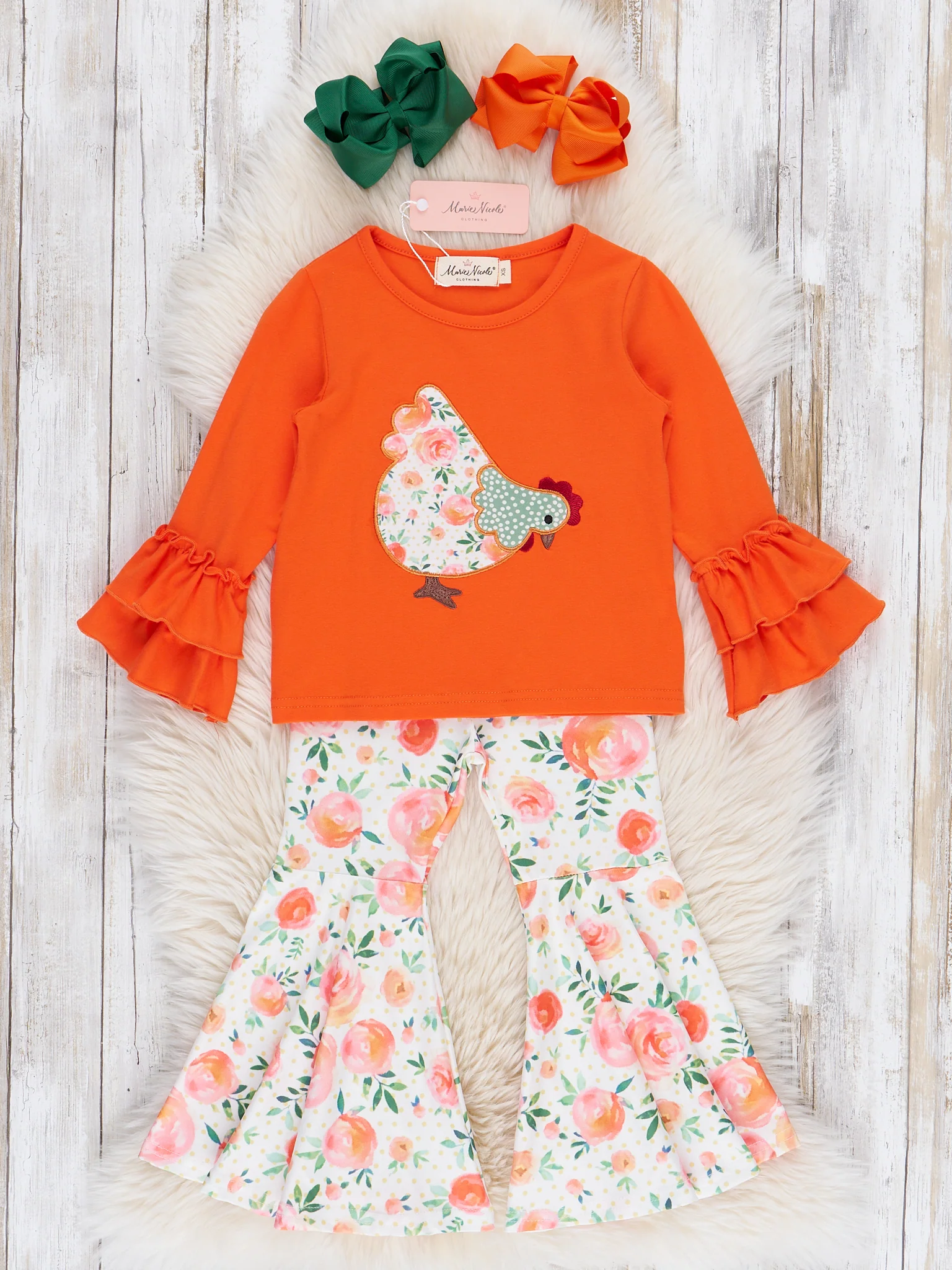 Orange Ruffle Floral Chicken Bell Bottom Outfit - Image 2