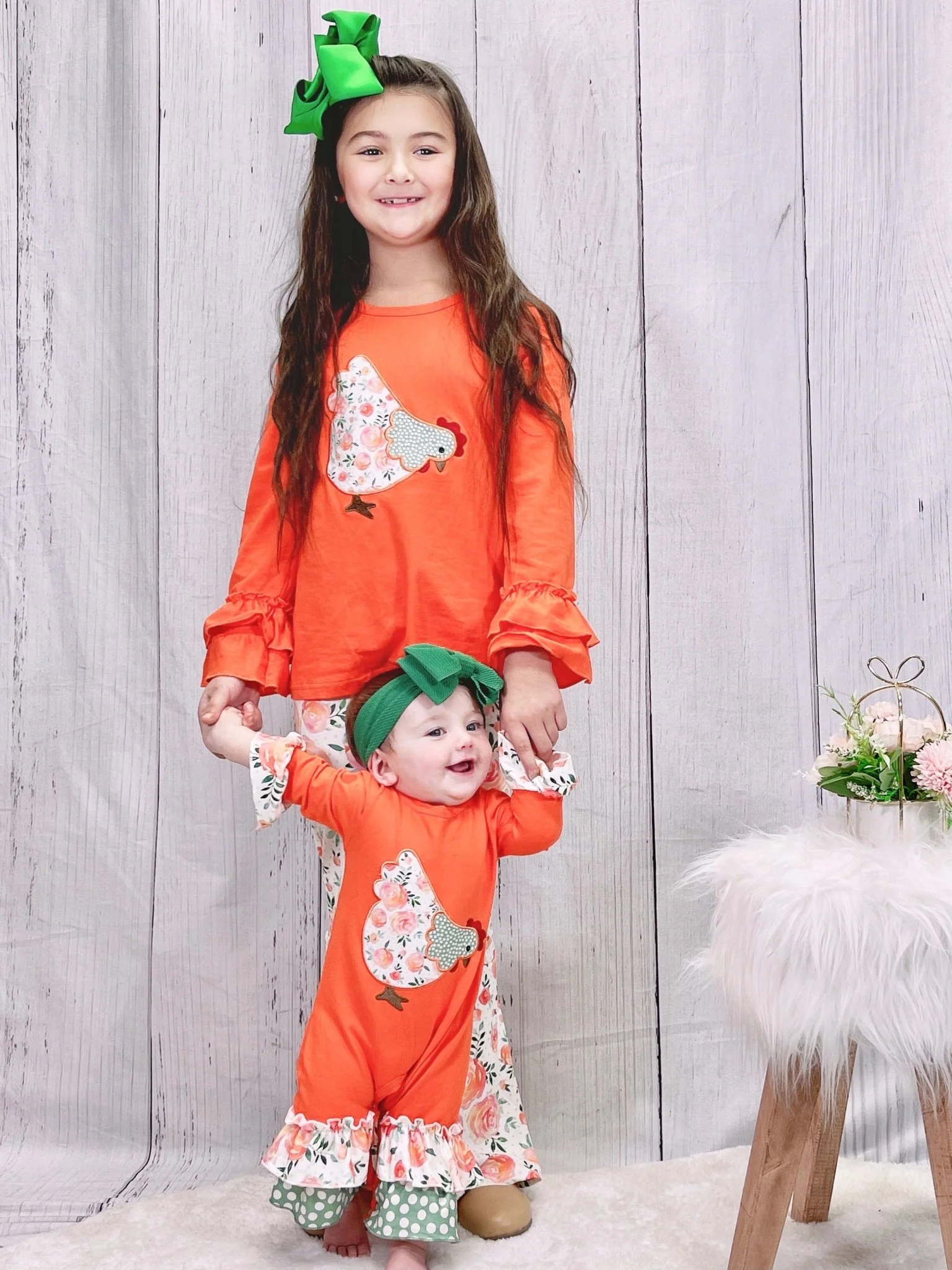 Orange Ruffle Floral Chicken Bell Bottom Outfit - Image 6