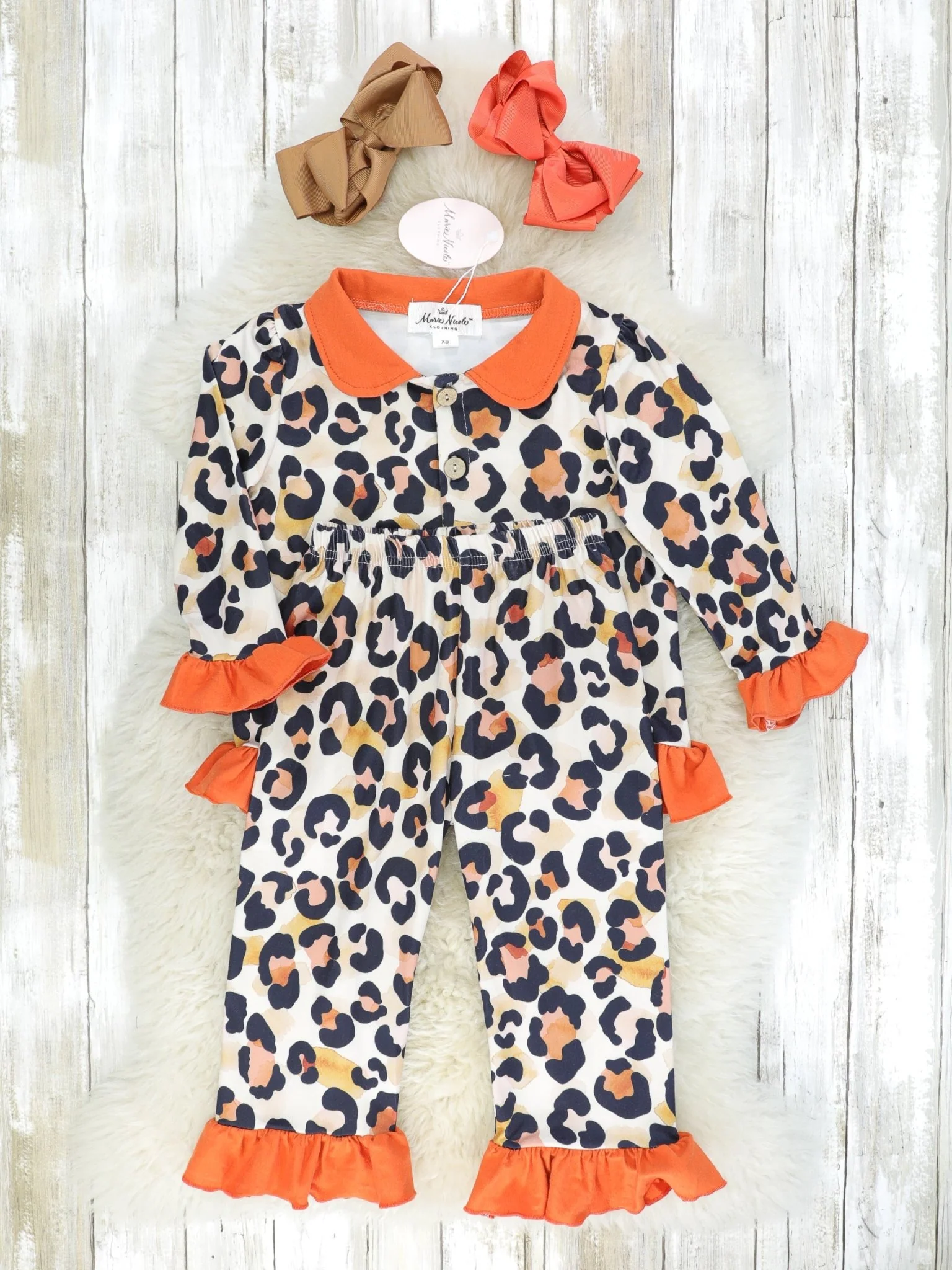 Orange Ruffle Leopard Pajamas - Image 2