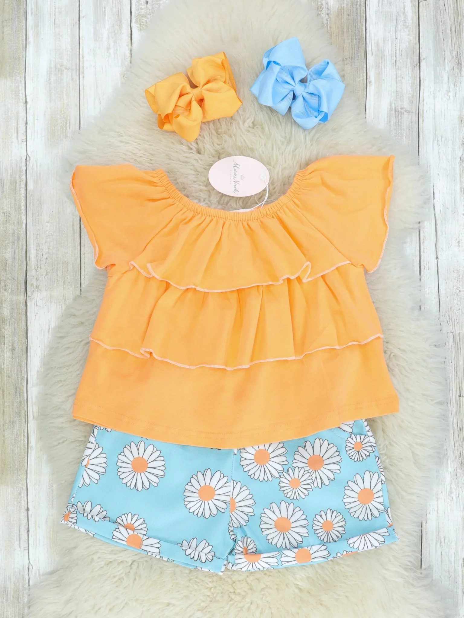 Orange Ruffle Top & Daisy Shorts Outfit