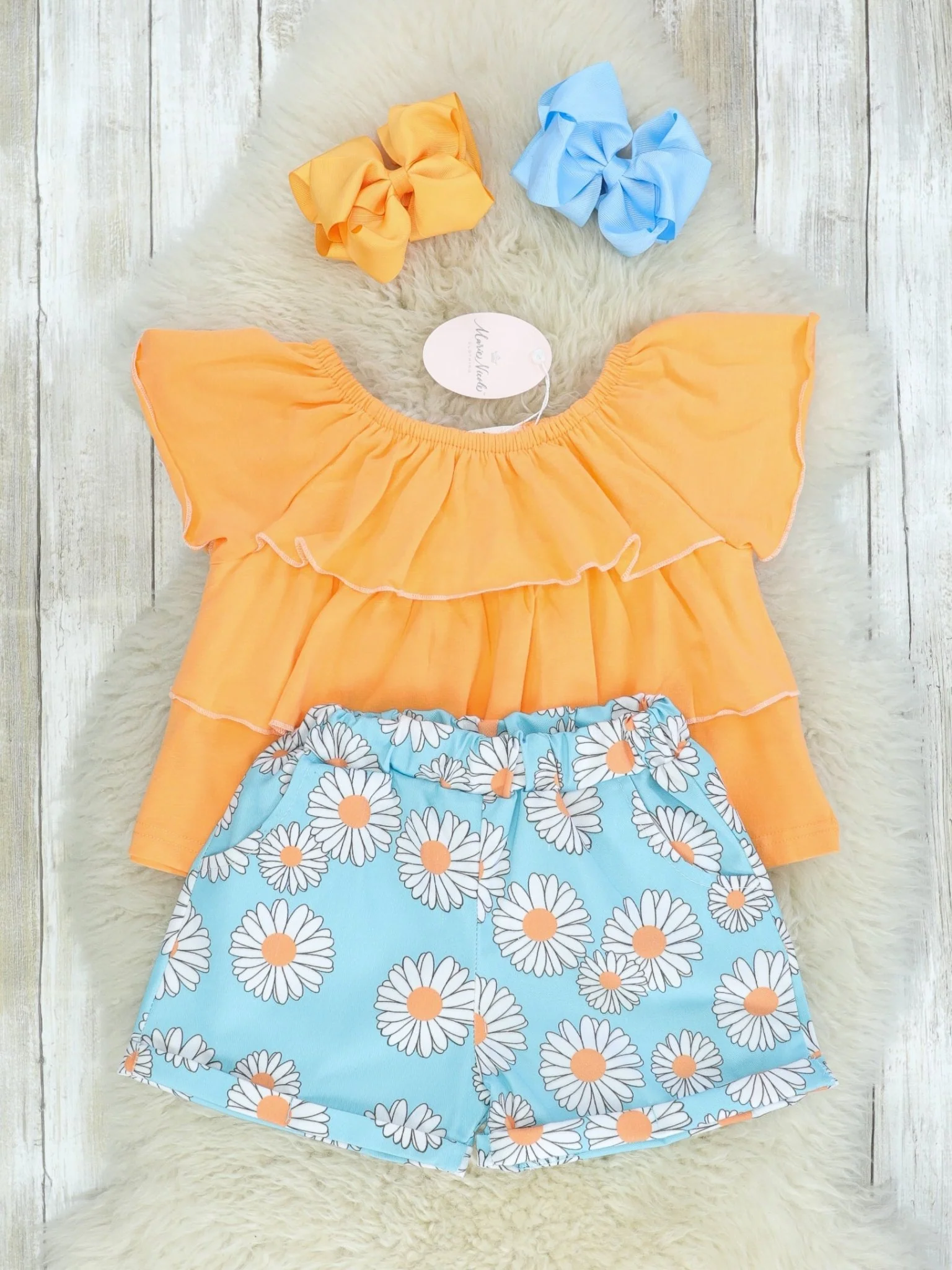 Orange Ruffle Top & Daisy Shorts Outfit - Image 2