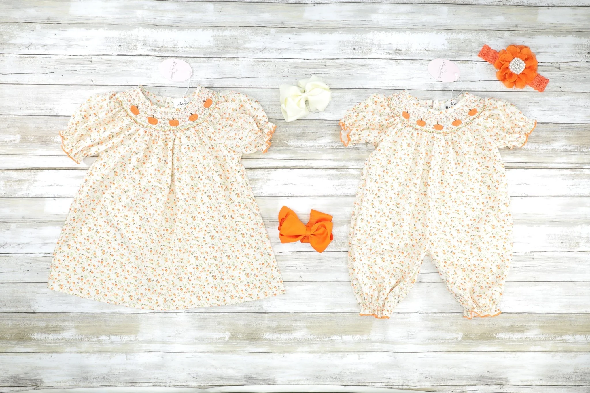 Orange Smocked Pumpkin Floral Dress - Image 2