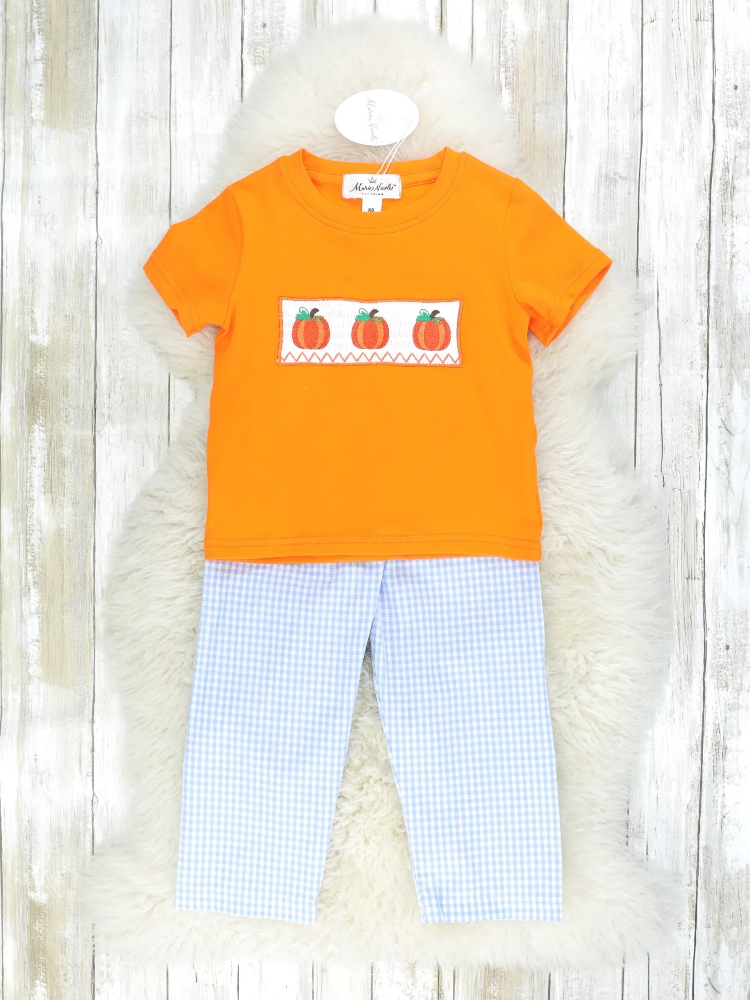 Orange Smocked Pumpkin Top & Checked Bottoms Outfit